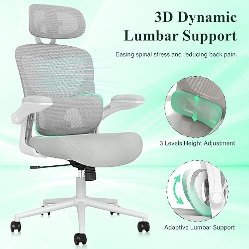 Miniatura 5 de SUNNOW Silla de oficina ergonómica, cómoda silla de escritorio de malla, sillas de juegos de computadora de respaldo alto con soporte lumbar