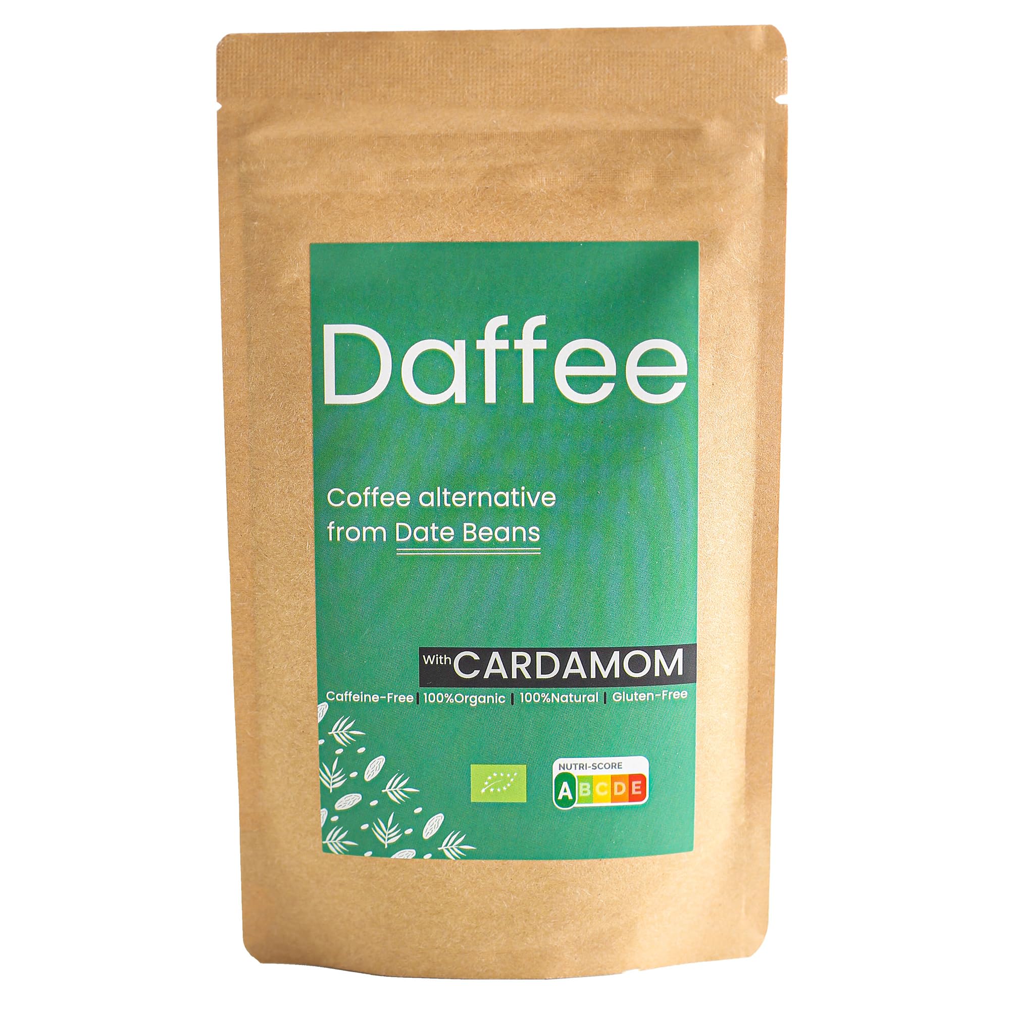 DaffeeCoffee Alternative made from Ground Organic Date Beans | Natural Cardamom | Natural Caffeine Free Coffee Replacement – Decaf Coffee Substitute - No CAF | Nutri Score A (125, Grams)
