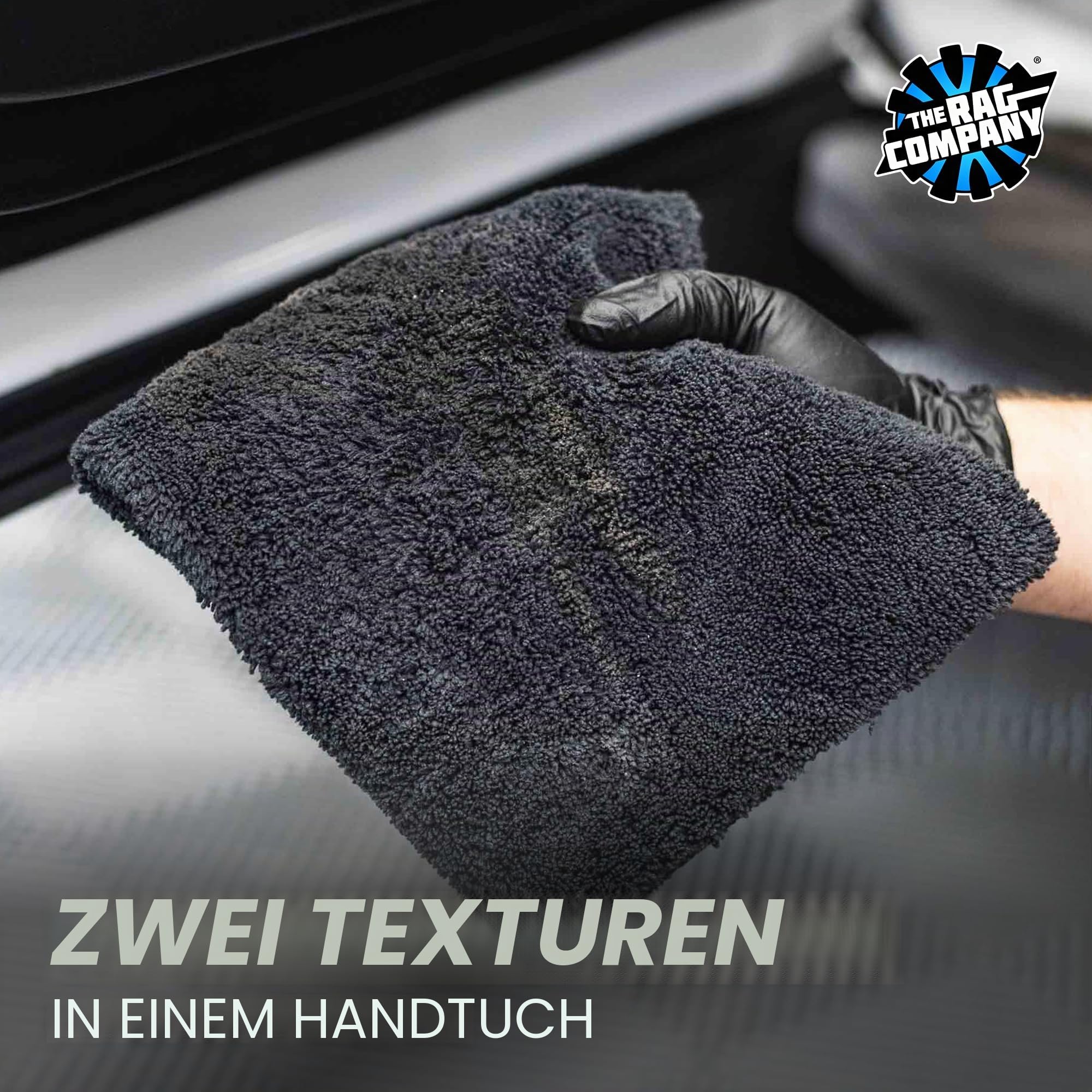 The Rag Company - Creature Edgeless Auto-Detailing-Handtücher (10er-Pack), professionelle 70/30-Mischung, zweilagige Plüsch-Mikrofaser, Polieren und Polieren, 420 g/m², 40,6 x 40,6 cm, schwarz