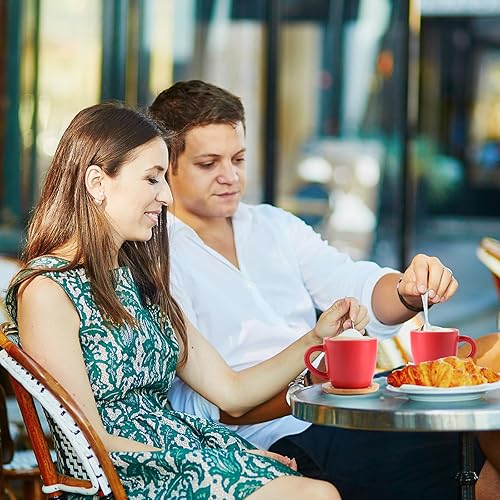 Miniatura 5 de HASENSE Tazas de capuchino con platillos, juego de 6 tazas de café de cerámica de 6 onzas, perfectas para expreso, bebidas de café especiales, café