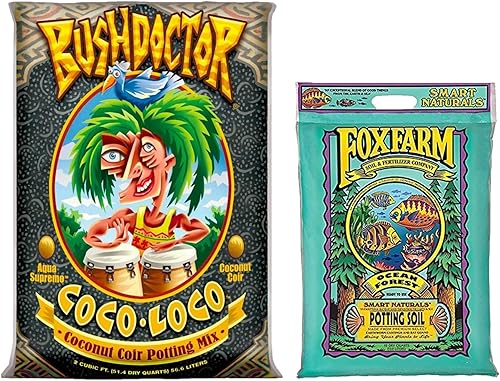 FoxFarm Bush Doctor Coco Loco, 2 pies cúbicos y tierra para macetas de bosque oceánico, 12 cuartos (paquete de 2) - para plantas y flores de jardín
