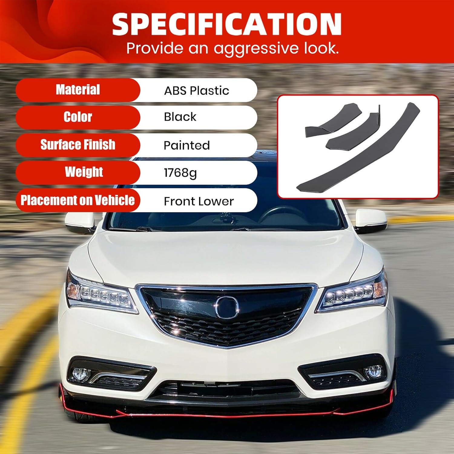 ECOTRIC Black Universal Front Bumper Lip Chin Spoiler ABS Compatible with Audi,Ford,BMW,Honda,Chevrolet,Civic,Benz,Mazda,GMC Car