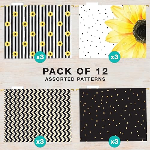 Miniatura 2 de Global Printed Products Carpetas colgantes impresas de diseño de lujo, 4 patrones, tamaño carta, 12 por paquete (girasol)