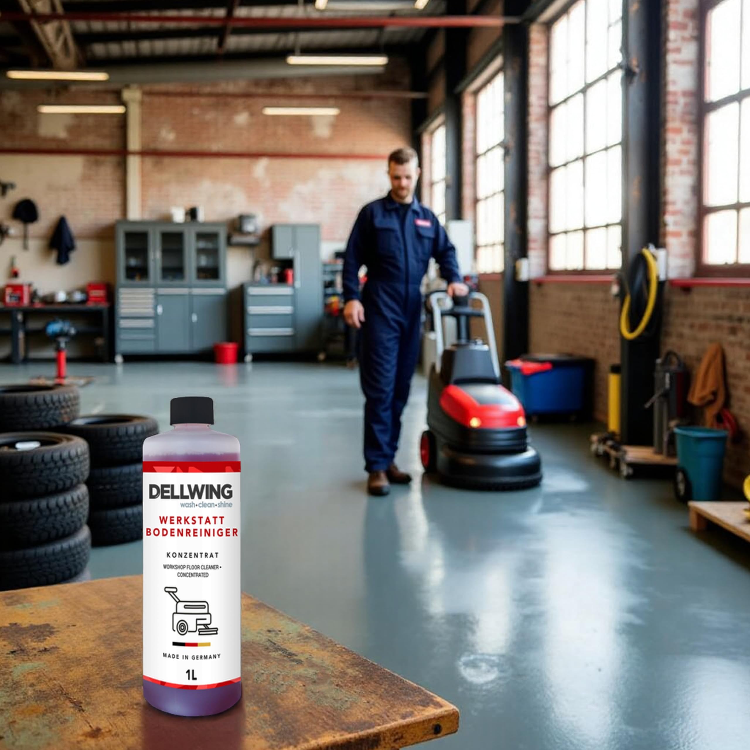 Dellwing Werkstattbodenreiniger 25 l, alkalisches HD Konzentrat für fettige und ölige Böden, Industriereiniger, Made in Germany