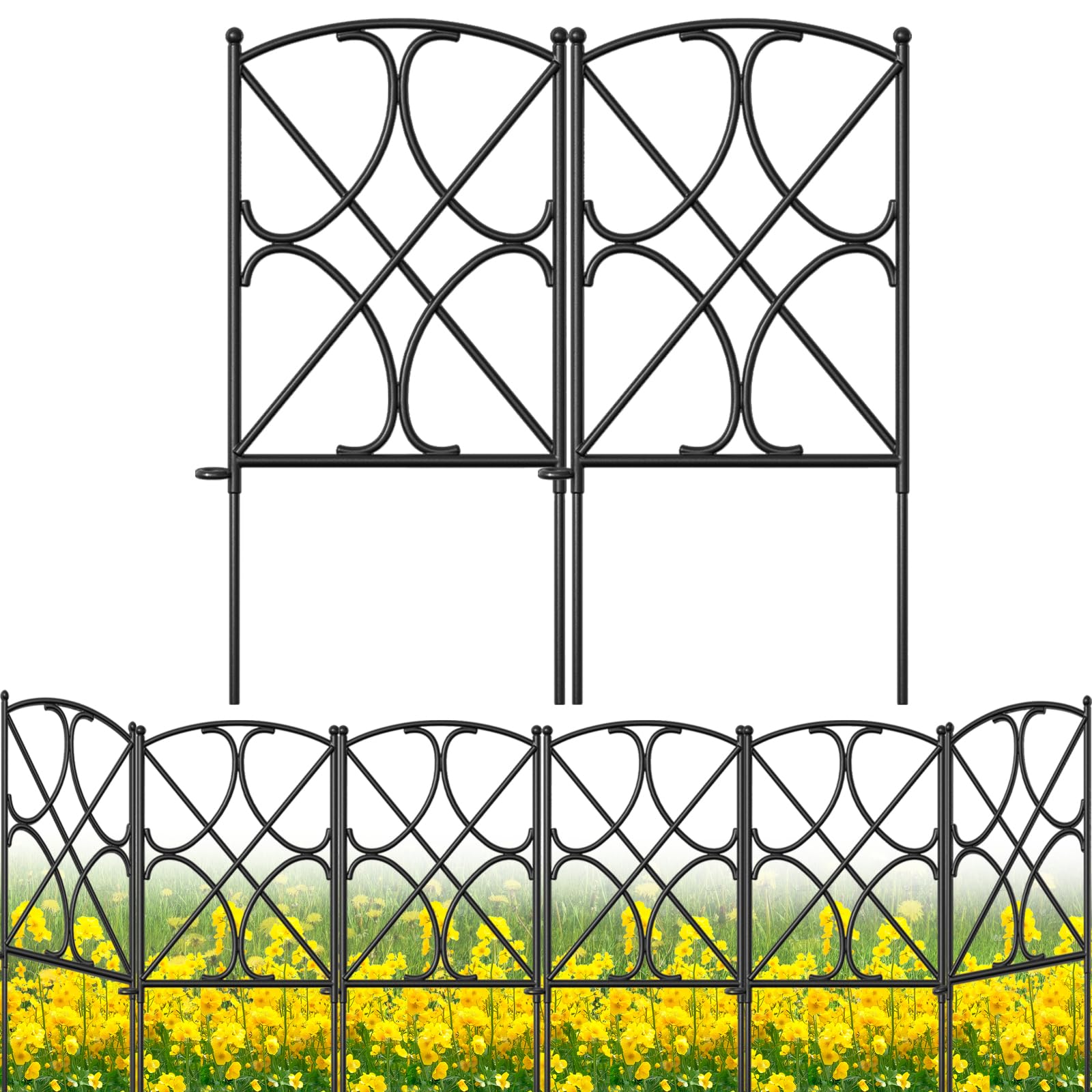 AMAGABELI GARDEN & HOME 10 Panels 24in(H)×10ft(L) Decorative Garden Fences and Borders for Dogs Rustproof Metal No Dig Fence Panels Garden Edging Border for Animal Barrier Flower Beds Yard Patio