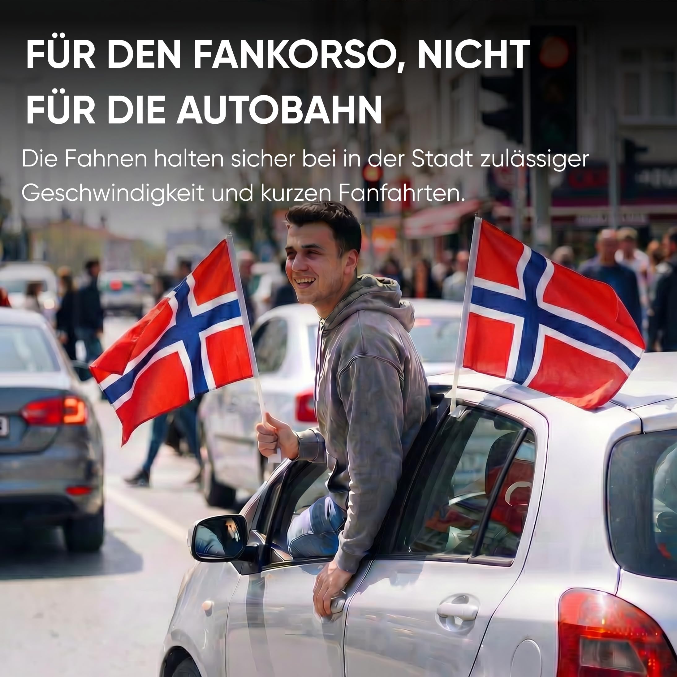 Auto Fahnen Norwegen Set - 2 Autofahnen 30 x 45 cm & 2 Außenspiegelfahnen Überzieher, Fußball Fanartikel FZG für EM & WM, Norwegen Flagge Fahrzeug Deko