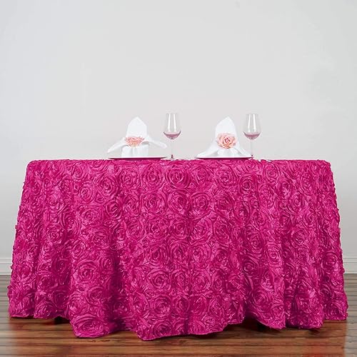 Miniatura 4 de BalsaCircle Mantel redondo con rosetas elevadas de satén rojo de 120 pulgadas, para bodas, fiestas, comedor