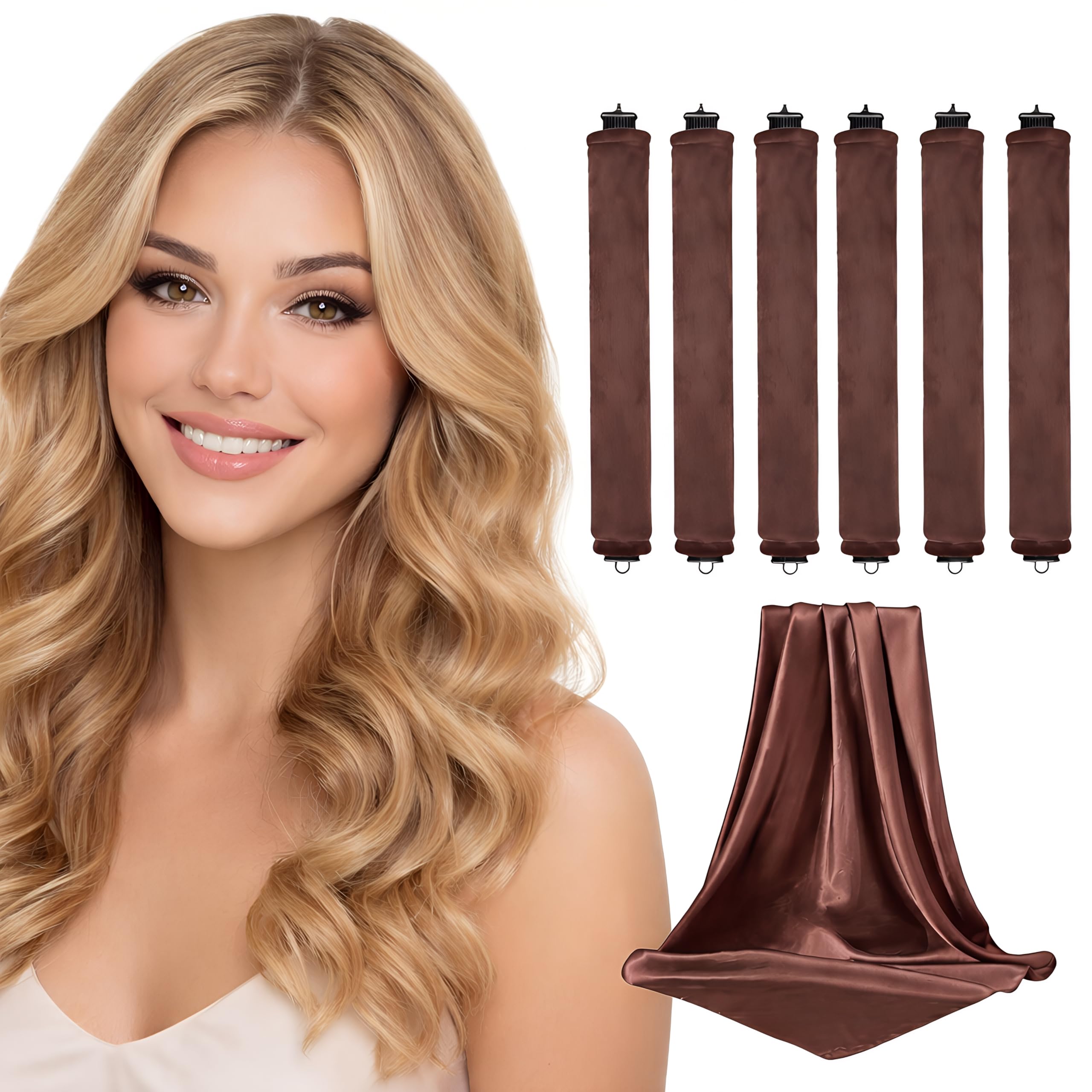 Heatless Curls Overnight Blowout Rods - 6pcs Velvet Jumbo Flexi Rods Scarf