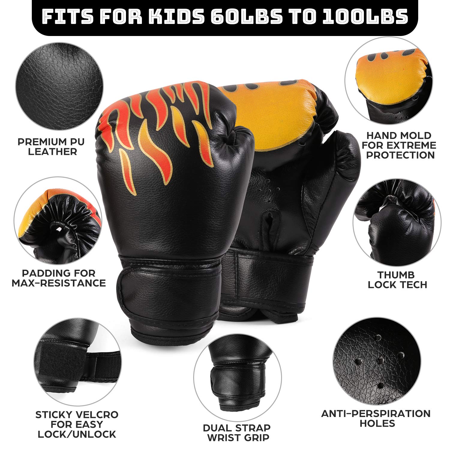 Odoland Sac de Frappe Professionnel avec Gants de Boxe 6OZ, Protège-Poignet, Chaînes et Suspension Support Plafond, Sac Boxe sans Sables Rempli Lourd MMA Muay Thai Kickboxing pour Enfants Adolescents