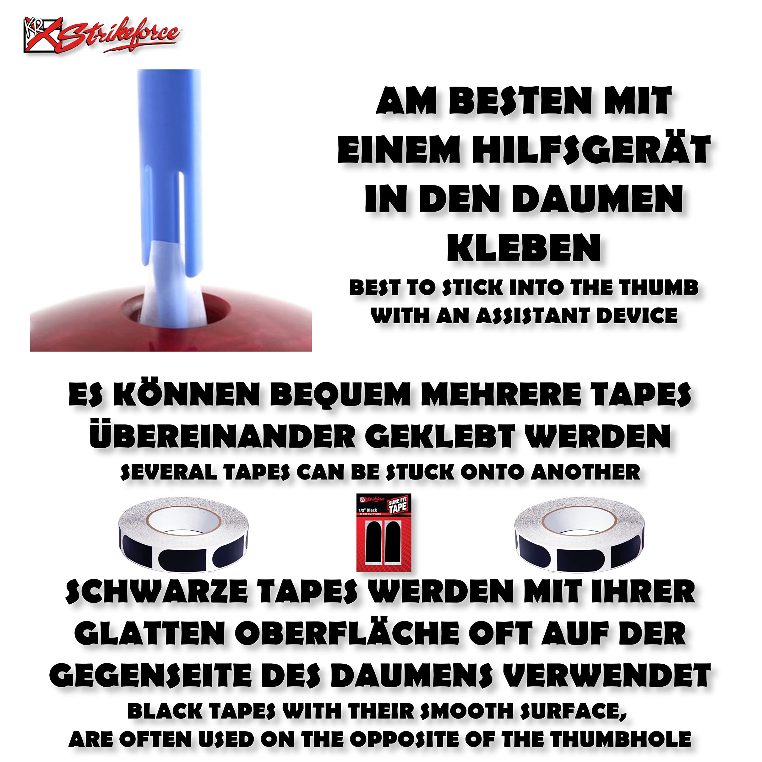 EMAX | Bowlingball Tape – KR Strikeforce Sure Fit Tape – Daumentape für in den Bowlingball – Selbstklebend – Vorgeschnitten – Verbessert den Griff