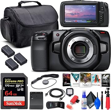 Blackmagic Design Pocket Cinema Camera 4K CINECAMPOCHDMFT4K + 64GB Memory Card + 2 x LPE6 Battery + External Charger + Card Reader + LED Light + Corel Photo Software + Case + Flex Tripod + More