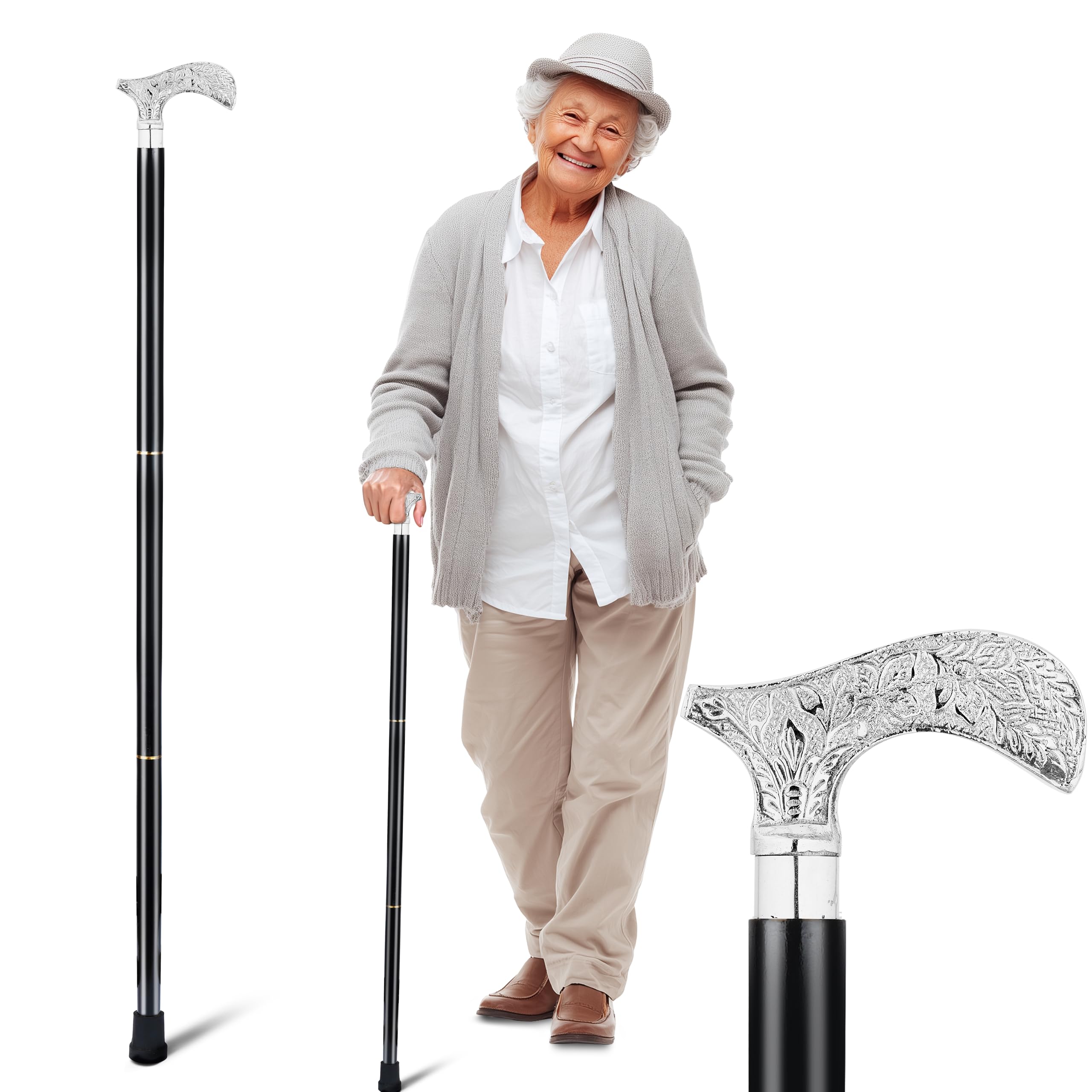 Ajuny Bastone Da Passeggio Fatto A Mano Per Uomini Donne E Anziani Con Impugnatura In Legno E Ottone Leggero E Resistente Design Elegante Adulti.