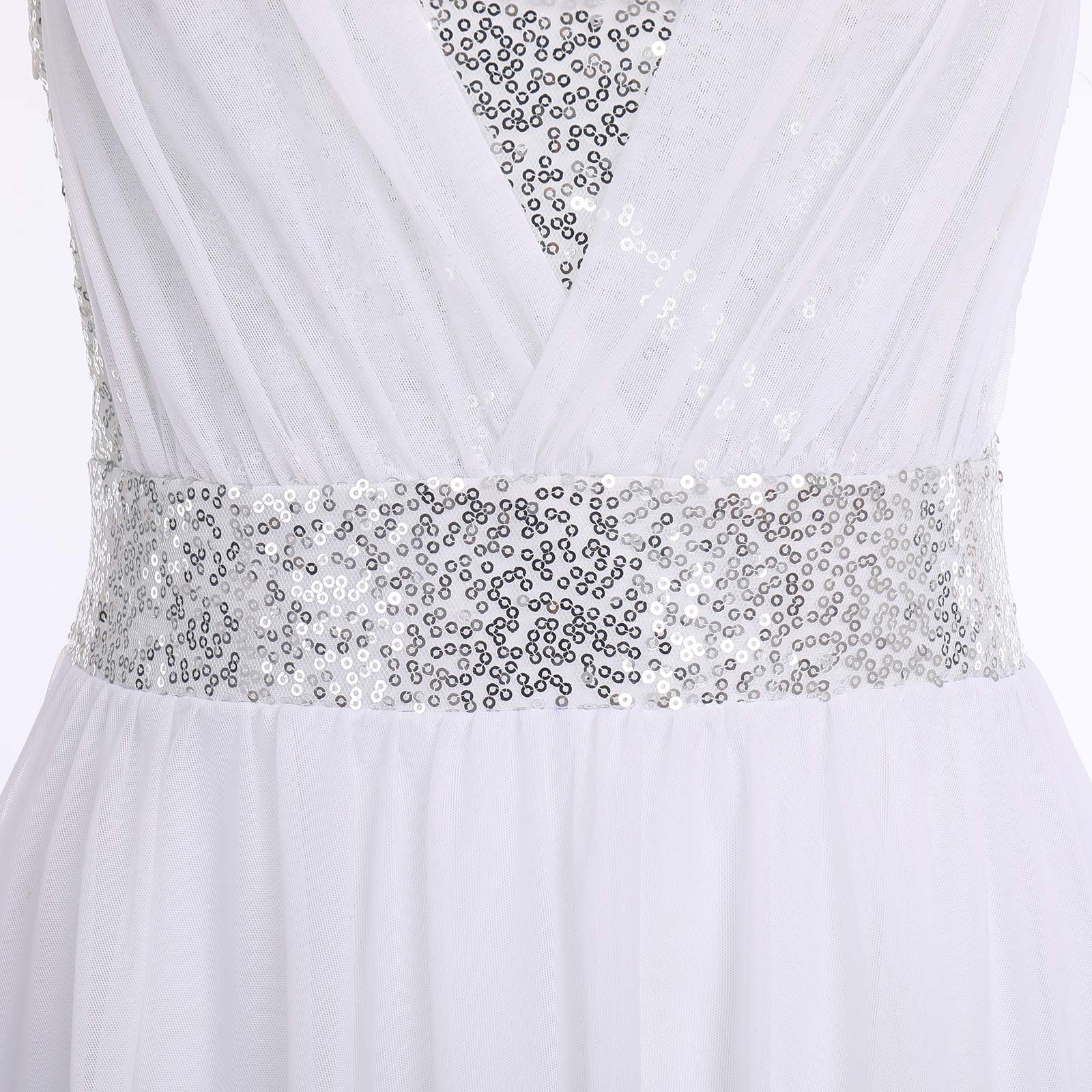 OBEEII Femmes Élégante Robe de Danse Lyrique sans Manches Fronde Paillettes Justaucorps Jupe Performance Costume Ballet Fluide Longue Robe en Mousseline de Soie