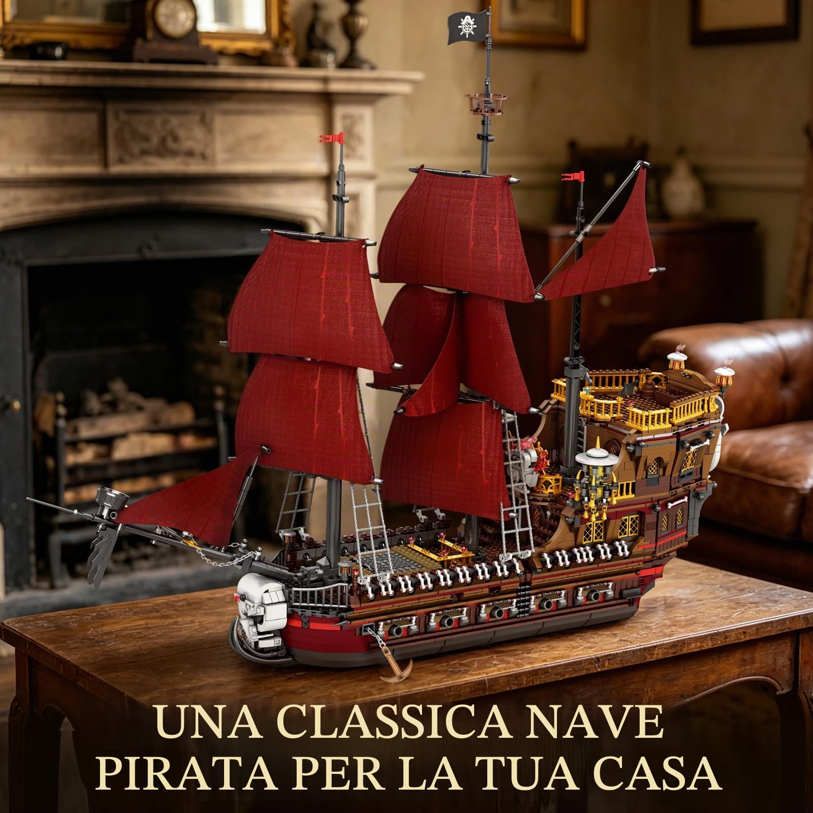 JMBricklayer Set di costruzione di navi pirata per adulti, modello Red Revenge Pirate Ship, grande kit da collezione per casa e ufficio, regalo creativo per i fan dei pirati