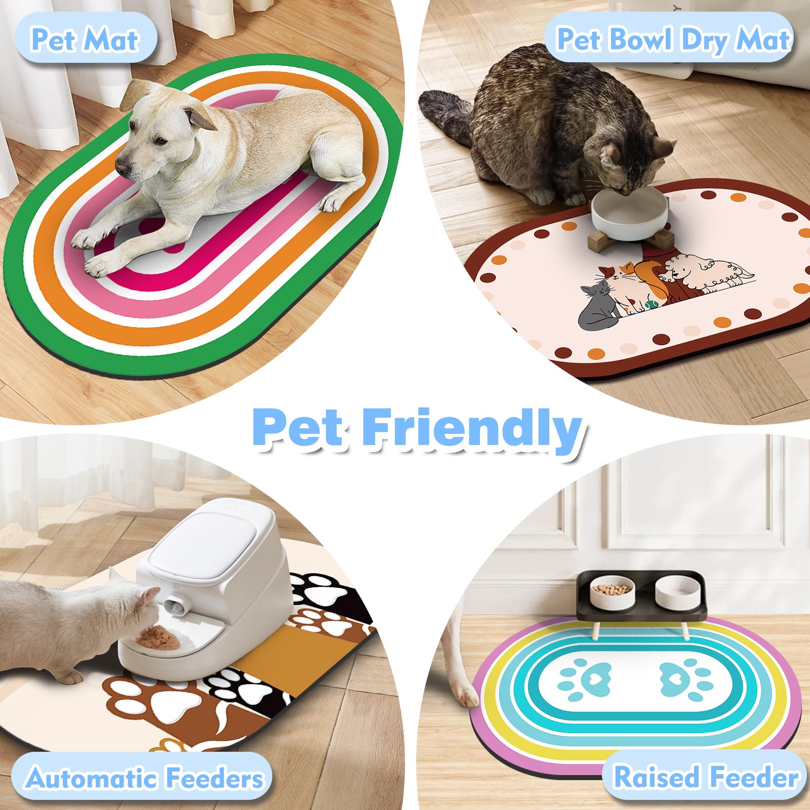 Assorbente Tappetino Ciotole Cane, Antiscivolo Tappetino per Cibo per Gatti per Alimentazione, 51x30,5CM Sottociotola Gatto Facili da Riporre per Cani e gatti, Disponibili in Diverse Colori