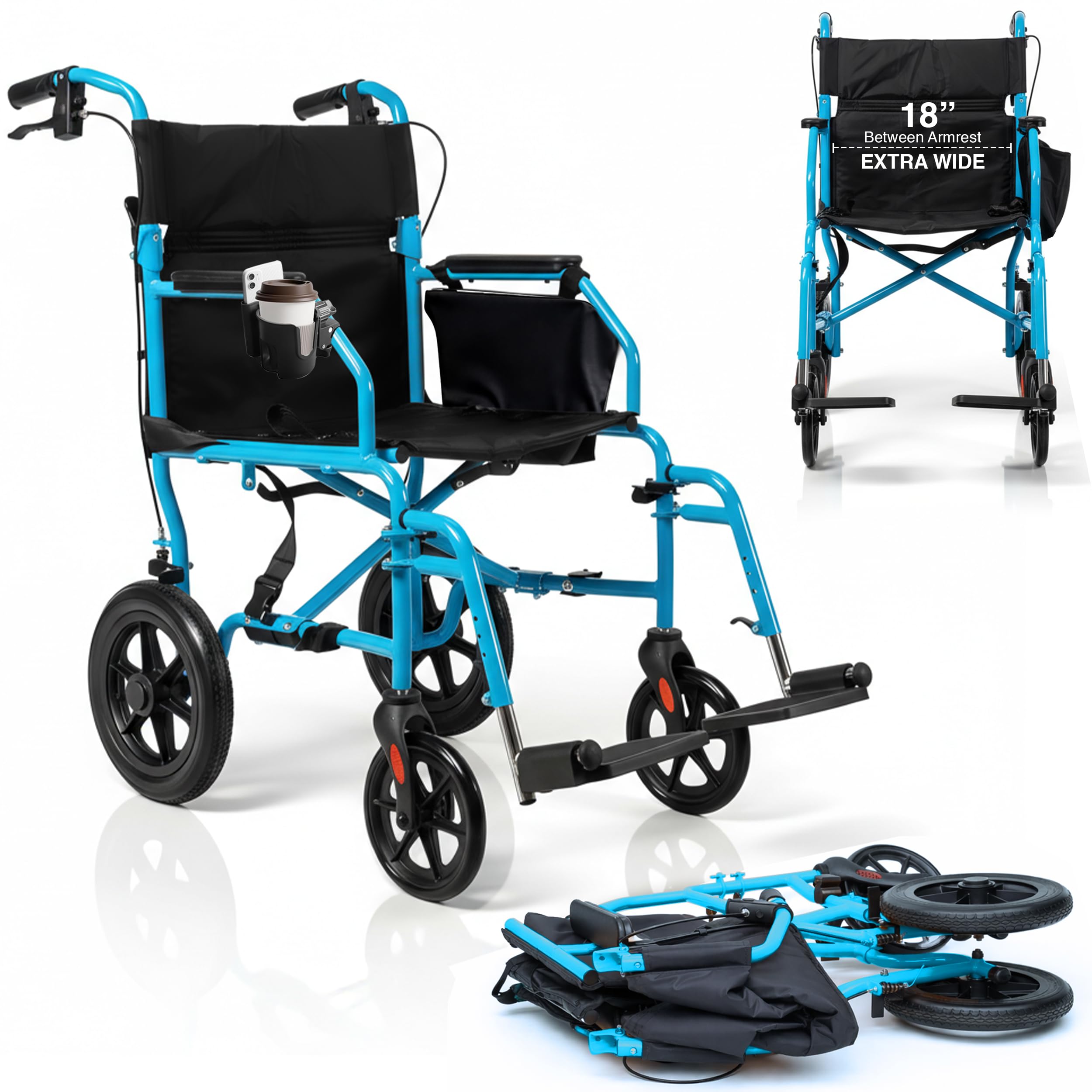 Platinum Health Hummingbird Ultra-Lightweight Foldable Transport Wheelchair Sky Blue