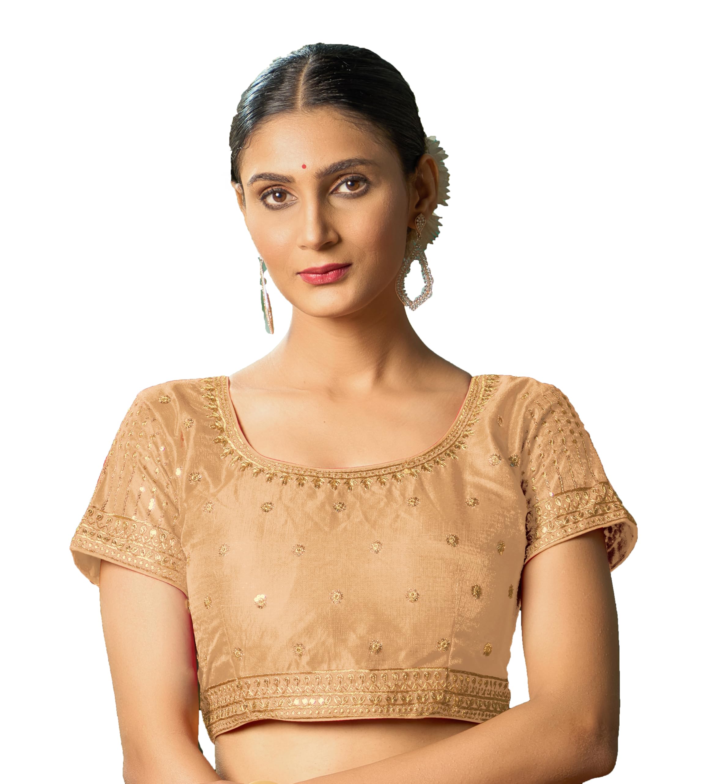 Pujia Mills Women's Gold Readymade Blouse Embroidery Multi Coding Gold Thread Indian Ethnic Designer Blouse Stitched Women's Readymade Short Sleeve Saree Blouse For Women For Saree Lehenga Choli
