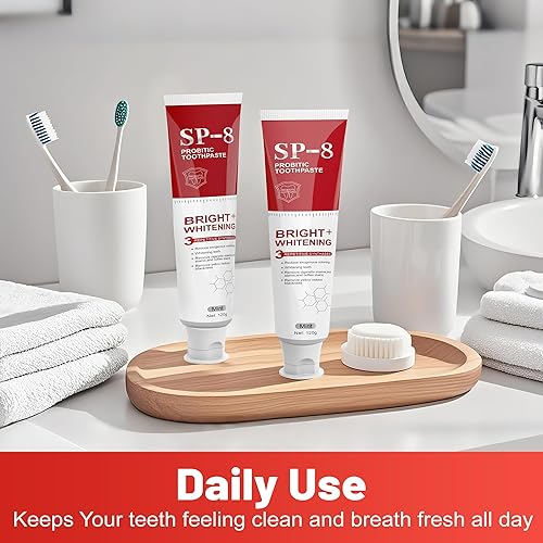Miniatura 6 de SP- 8 Pasta dental blanqueadora probiótica para blanquear los dientes, brillo y aliento fresco, fórmula de 8 probióticos para la salud de las