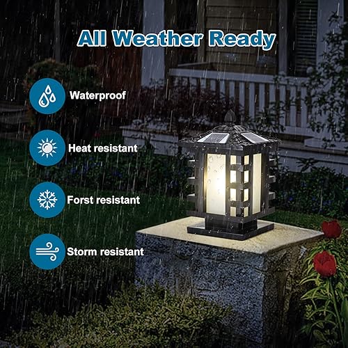 Miniatura 4 de Luces solares para postes al aire libre IP65, impermeables, luces de columna solares para patio, luz de pilar de aluminio con control remoto para