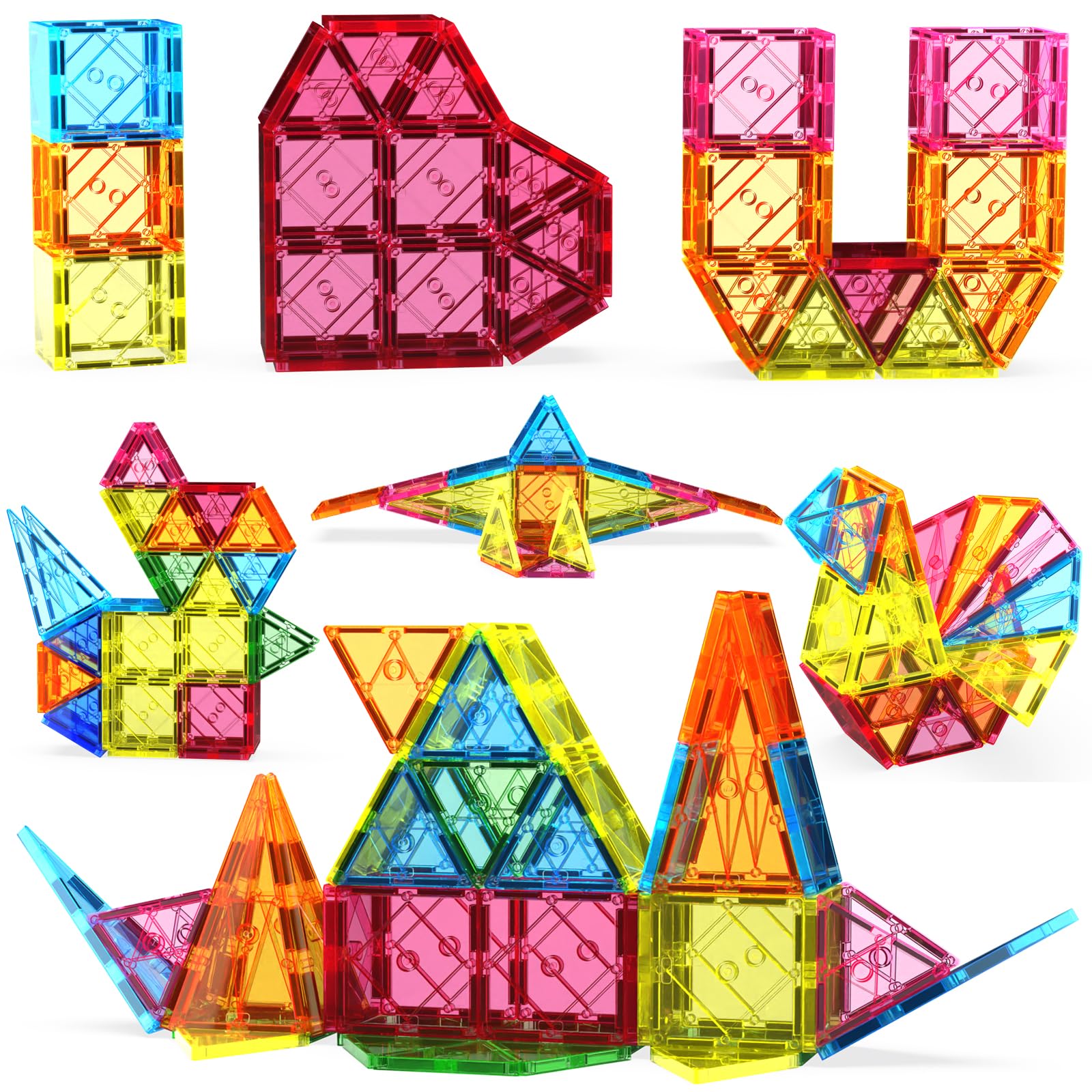 ASOK 60PCS Magnetic Tiles Magnet Building Blocks Set for Preschool Learning Classroom STEM Sensory Toys Gift for 3+ Year Old Boys and Girls