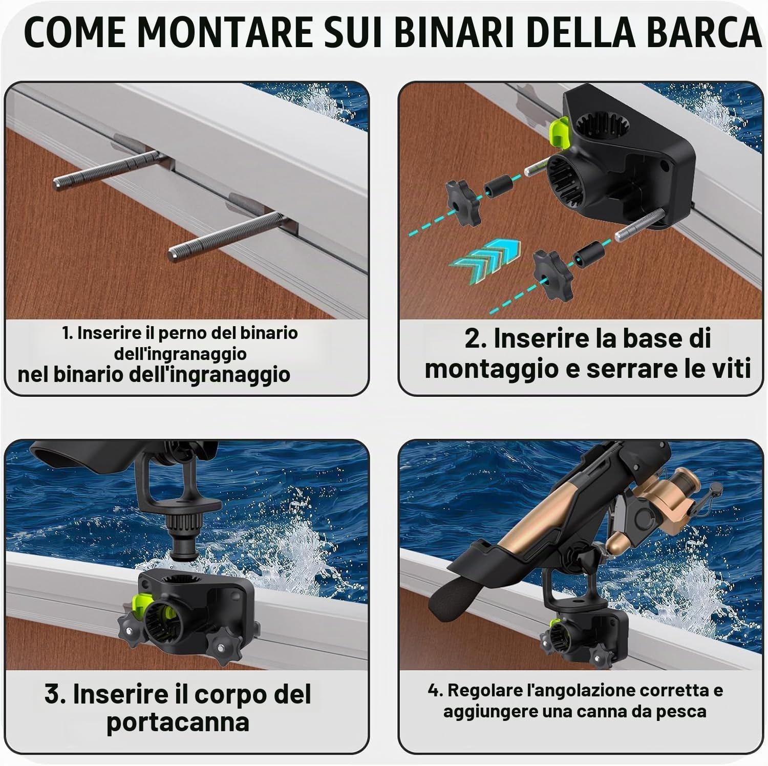 BOOSTEADY Supporto per Canna da Pesca per Barca con Montaggio Combinato, Set di 2 Supporti per Canna da Pesca per Kayak con Regolazione a 360 Gradi