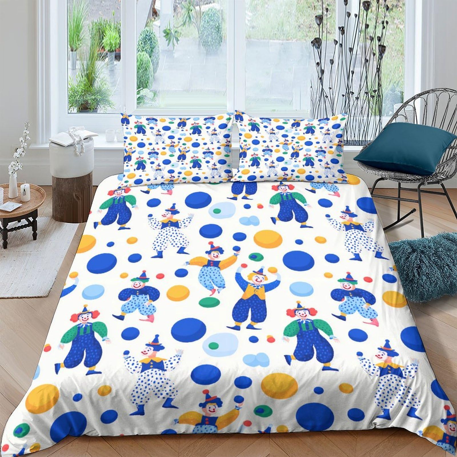 Ctjqhvkz Style-9 3D Printed Clown Carnival Fitted Sheet Microfiber Soft Anti-Slip Polka Dot Mattress Cover For Bedroom Guest Room Single（135X200cm）