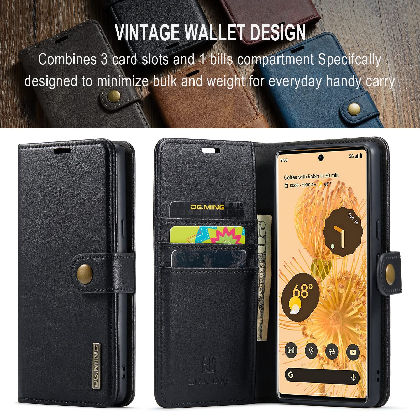 ETGOKJM Phone Accessory Leather Wallet Case For Google Pixel 7 Pro, Premium Vegan [Shockproof TPU Inner Shell] Slim Shockproof Protective Phone For( Black