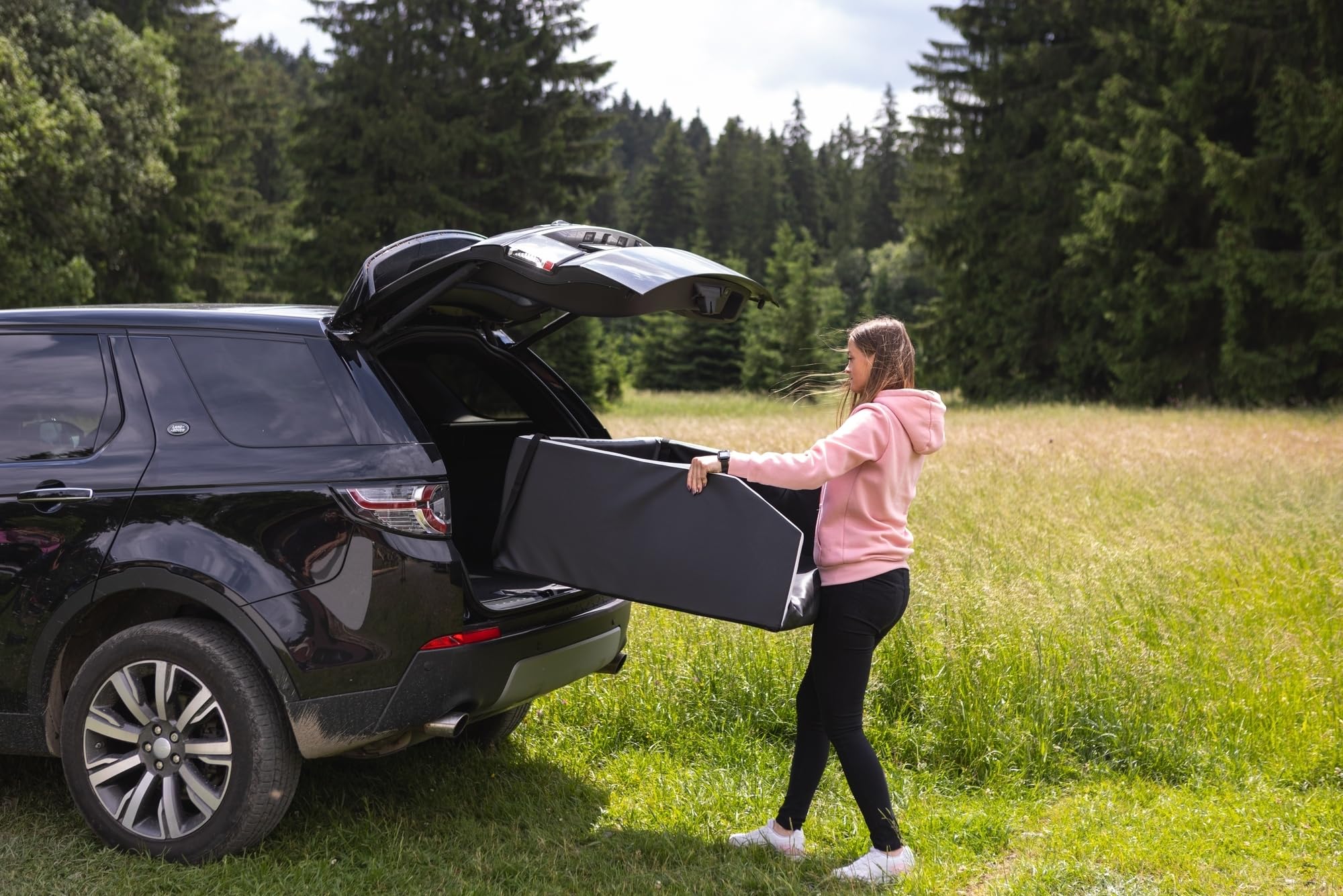 Velinda Trasportino Pieghevole per Cani Bagagliaio Auto Materasso Cintura 90x55 cm (Colore: Nero)