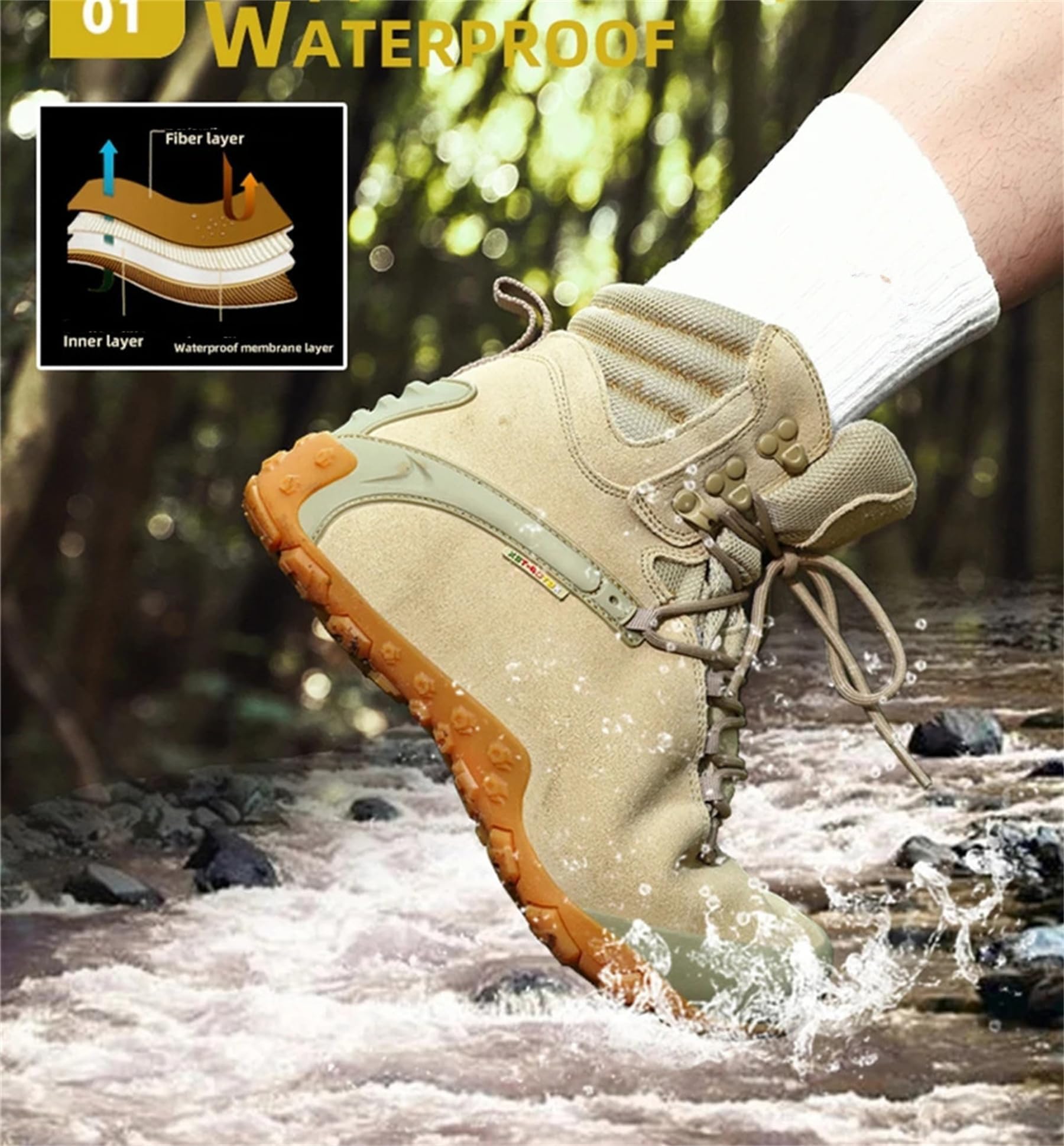 SANANG Bottes de randonnée Hommes Femmes Chaussures de montagne imperméables Cuir de vache Sable Noir Haute Outdoor Tactique Armée Escalade Trekking