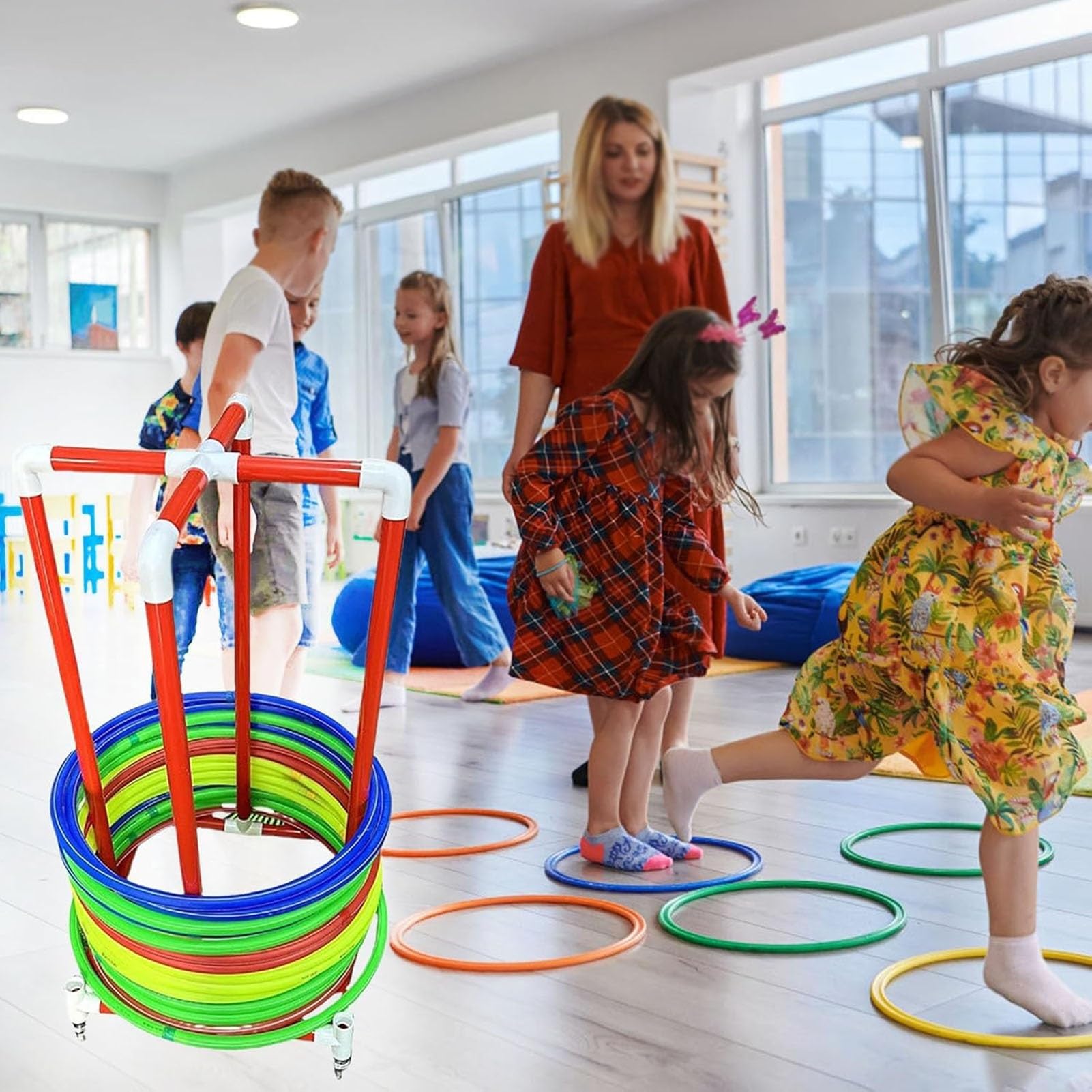 Hula Hoops Aufbewahrungswagen, mobiler Organizer-Ständer für Heim-Fitnessstudio, Display-Rack für Hula-Hoops, leicht zu bewegen