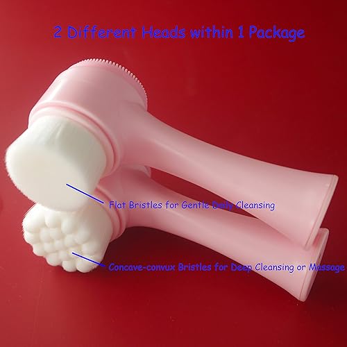 Miniatura 3 de Paquete de 2 cabezales diferentes, cerdas de fibra extra suaves de doble cara y almohadilla de silicona, cepillo de limpieza facial manual para