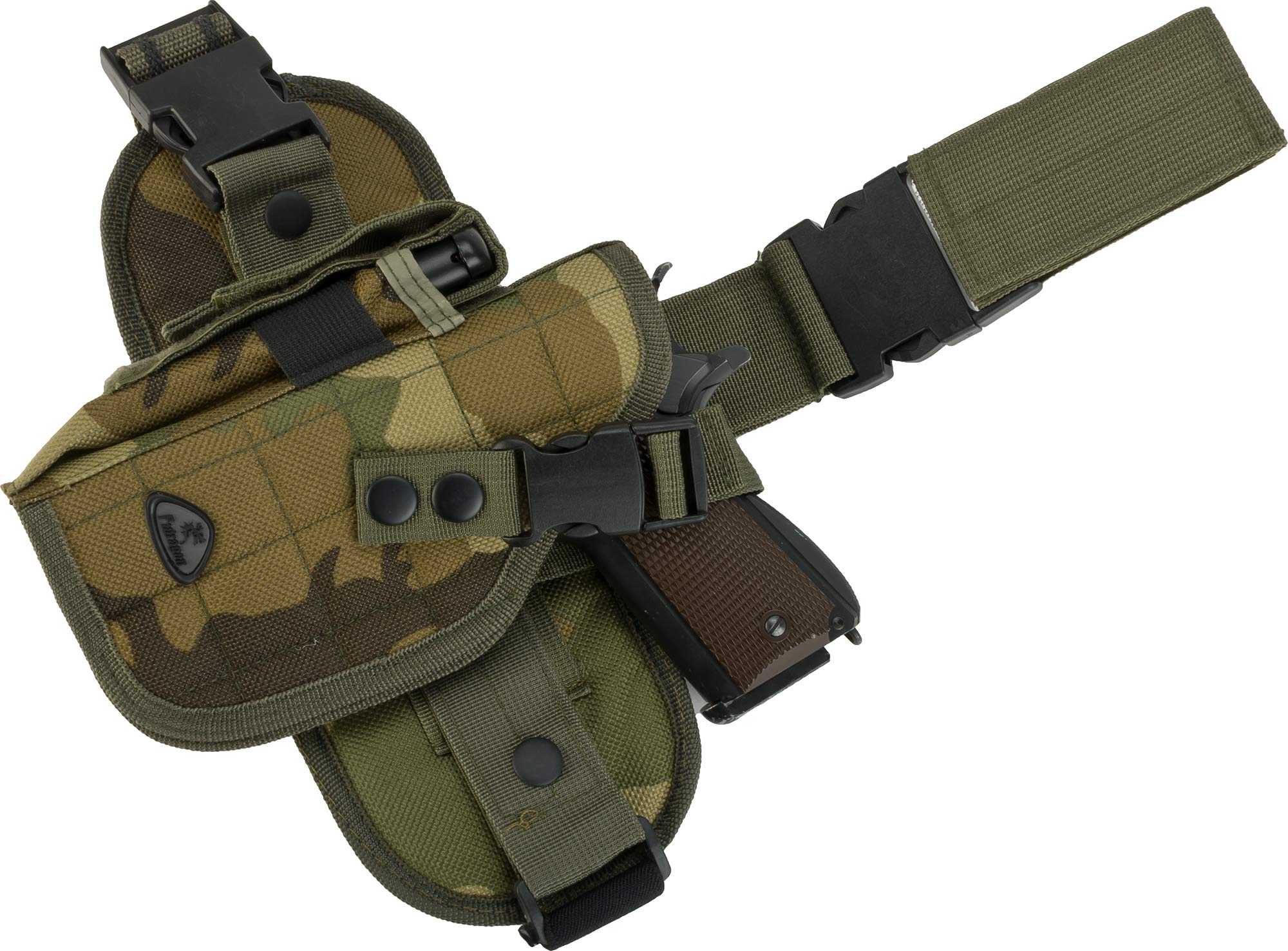 Evike Airsoft - Matrix Special Forces Quick Draw Tactical Thigh Holster w/Drop Leg Panel (Color: Woodland Camo/Left Leg)