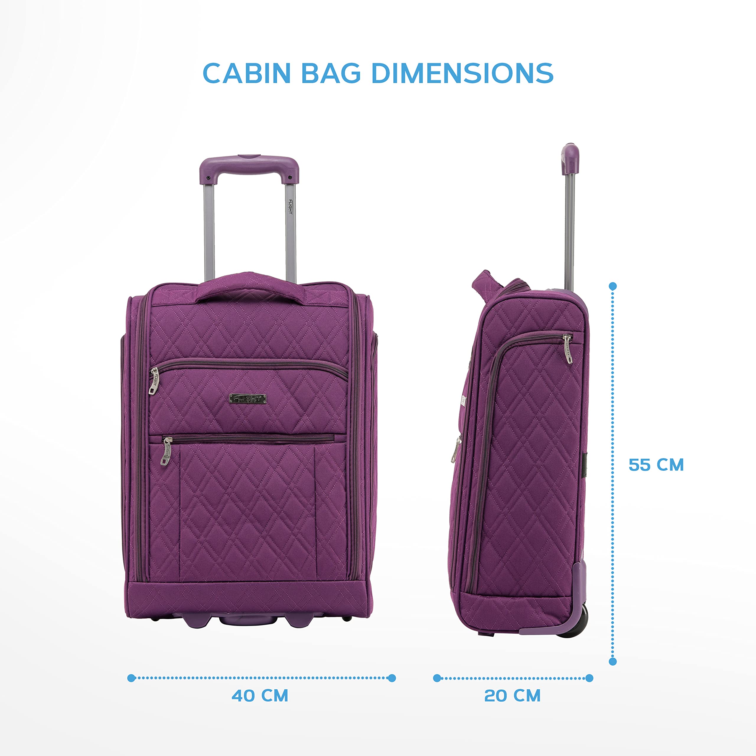Flight Knight 55x40x20cm Ryanair Maximum Size Carry On Priority Hand Luggage Case Approved & Tested - 2 Wheels - Ultra Lightweight Durable Soft Case Textile Cabin Suitcase