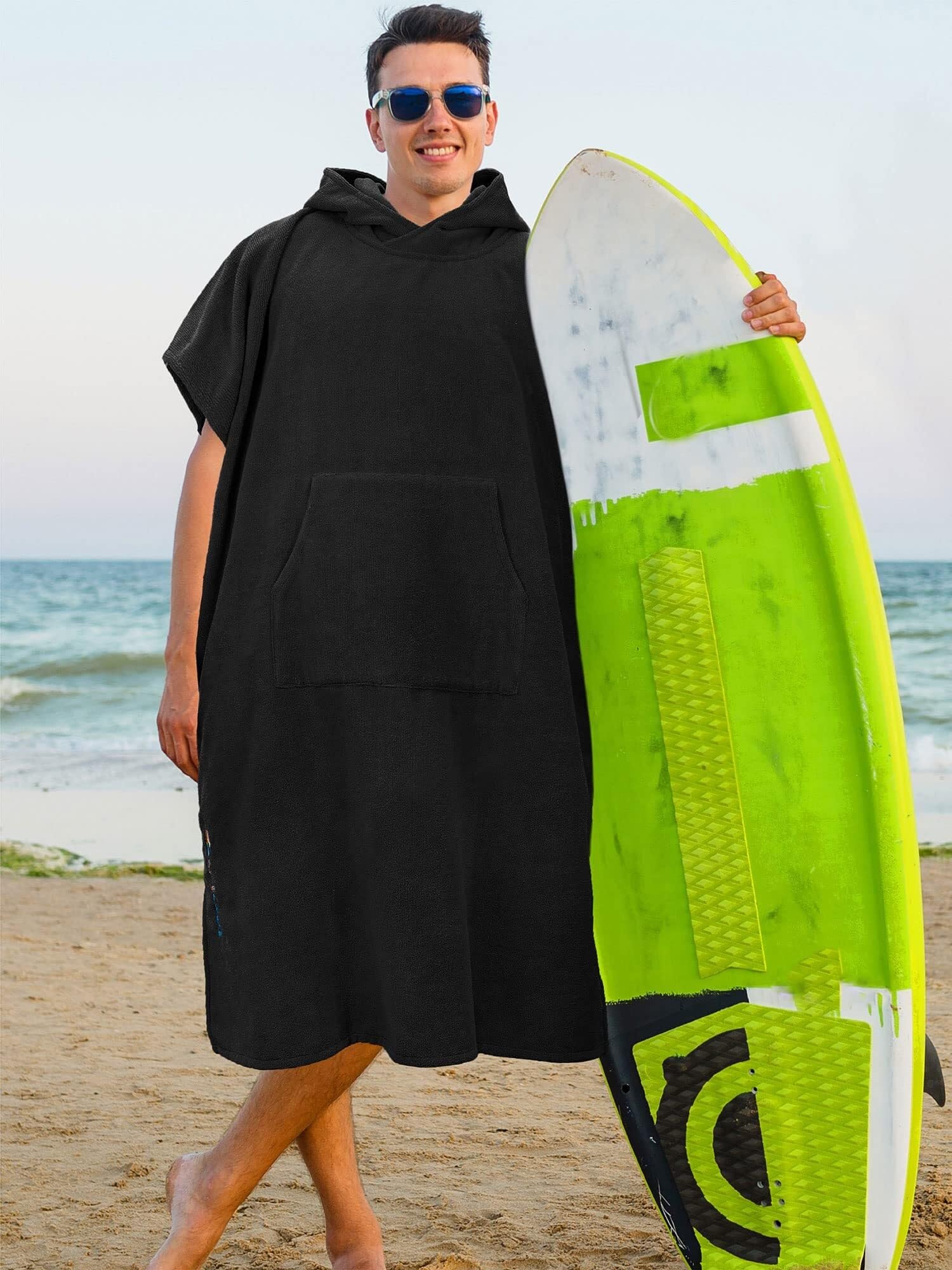 Générique Poncho De Bain Adulte,Poncho Surf Poncho Surf avec Capuche, Serviette Change Séchage Rapide Plage, Natation,Les Sports Plein Air, for Hommes, Absorbante Portable Poche(Blue 2)
