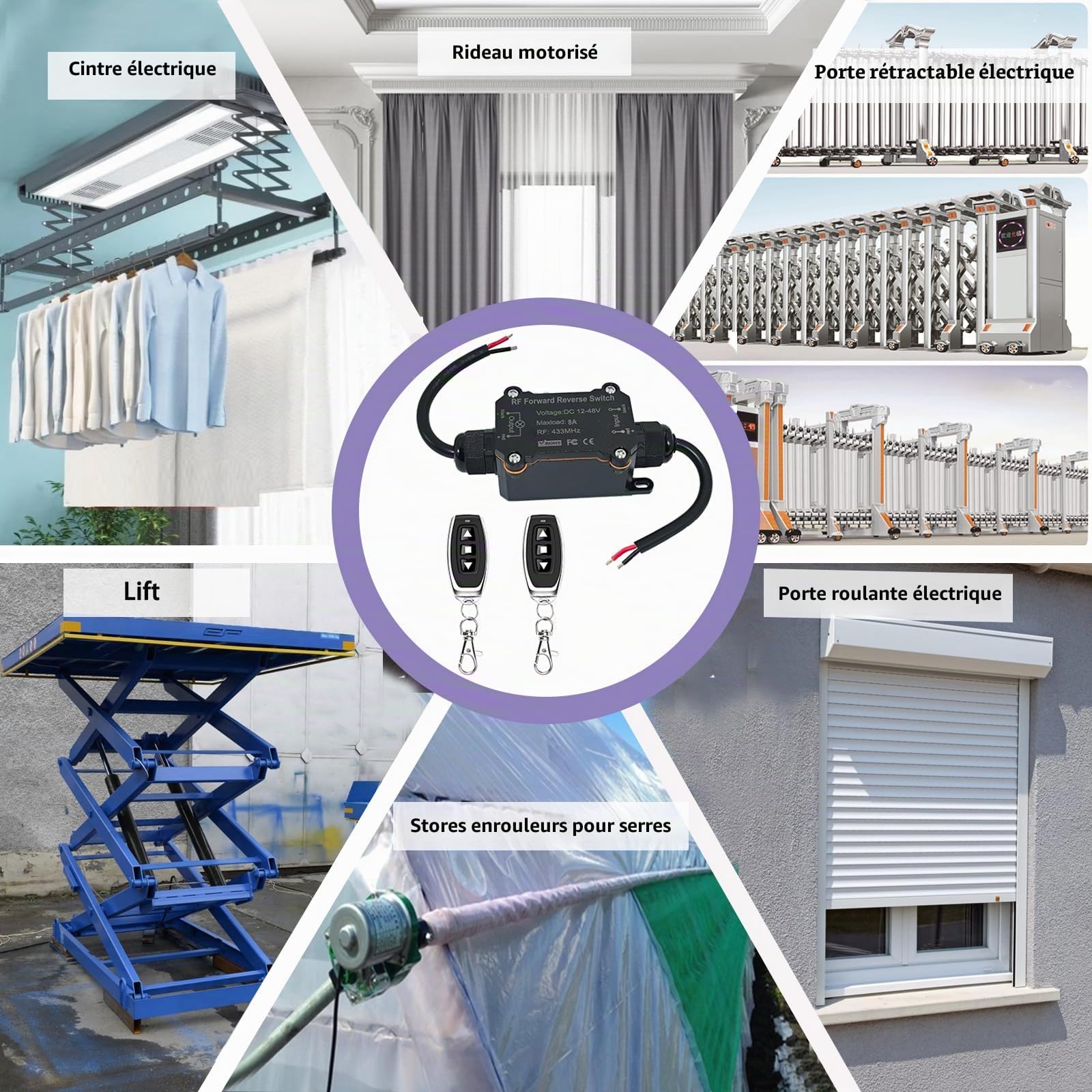 Télécommande sans fil pour moteurs, DC 12V/24V/48V/8A avec relais étanche, avant/arrière, portée de 50 m, humide/extérieur, moteurs, grues éoliennes, écran de projecteur, écran de projecteur