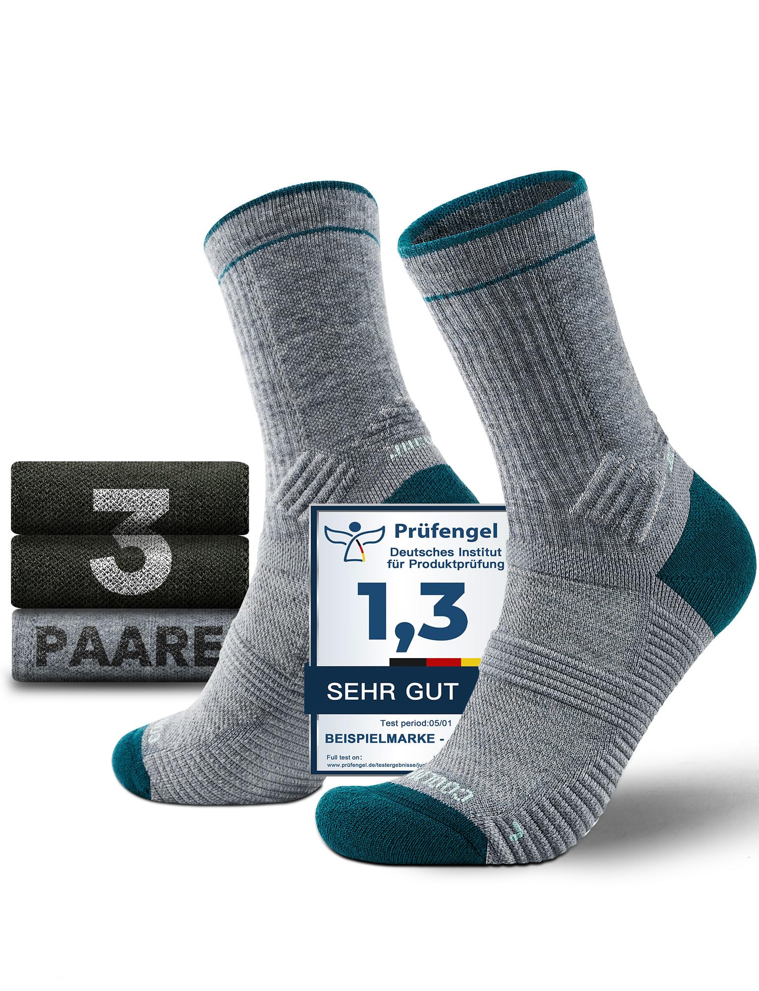 Juclise Merinowolle Wandersocken Herren Kompression Anti Blasen Gepolstert Wollsocken Anti-Schweiß Atmungsaktiv Trekkingsocken