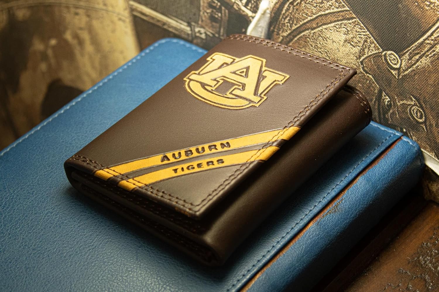 NCAA Auburn Tigers Zep-Pro Pull-Up Leather Trifold Embossed Wallet, Brown