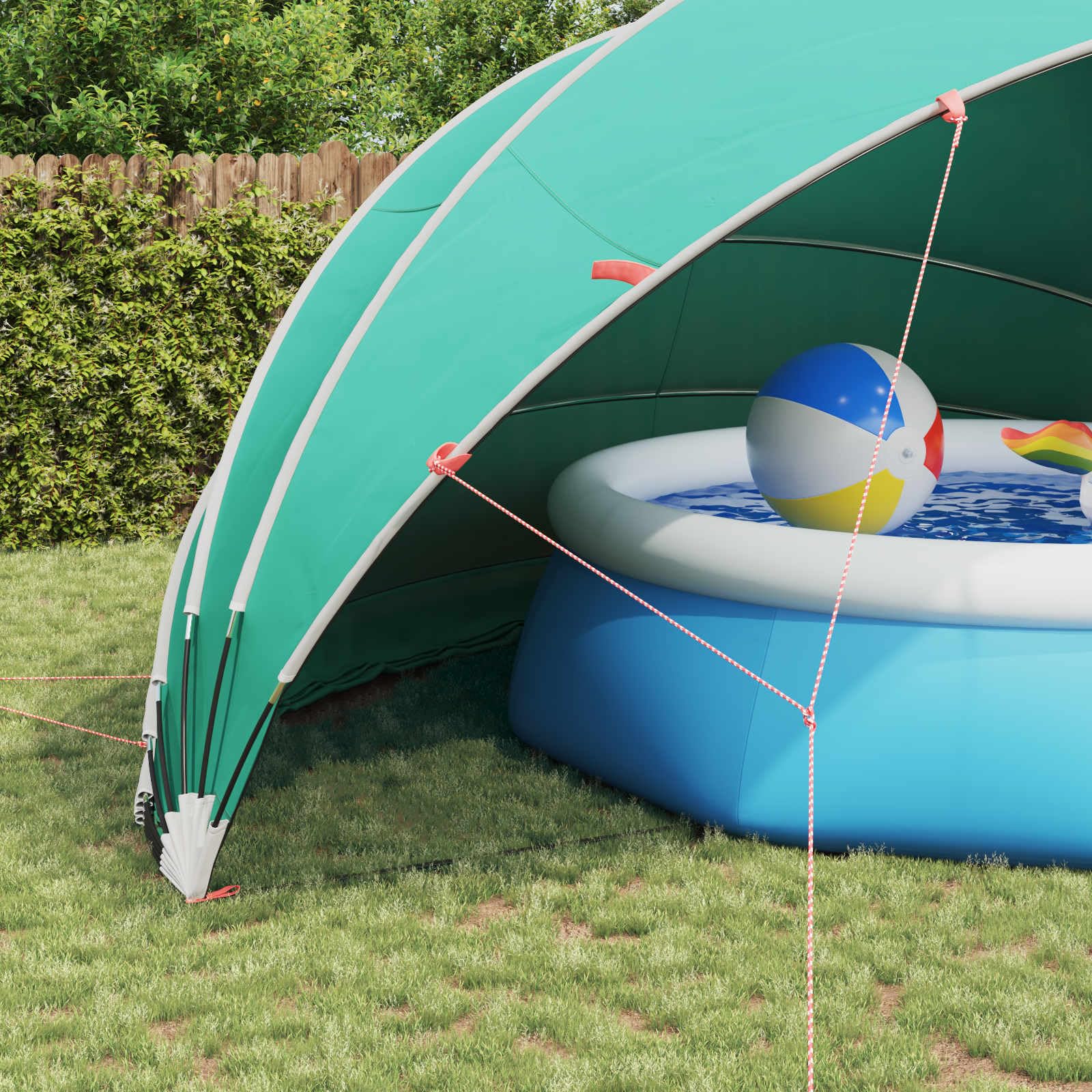 Pool-Dom 592 x 590 x 275 cm, verde mare, poliestere 185T con rivestimento in PU, pieghevole con aste flessibili in fibra di vetro, copertura piscina per giardino, terrazza, estate