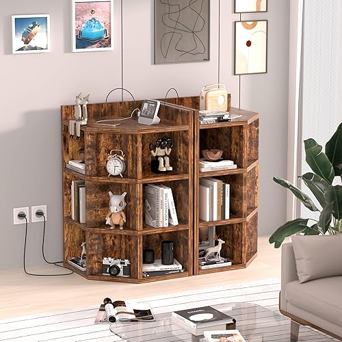 Miniatura 9 de oneinmil Armario esquinero almacenamiento de esquina de madera con USB y tomas gabinete de almacenamiento de juegos de mesa diseño triangular