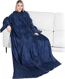 PAVILIA Wearable Blanket with Sleeves for Adult Women Men, Cozy Fleece Warm Wrap Throw with Arms, Gifts for Christmas, Wife