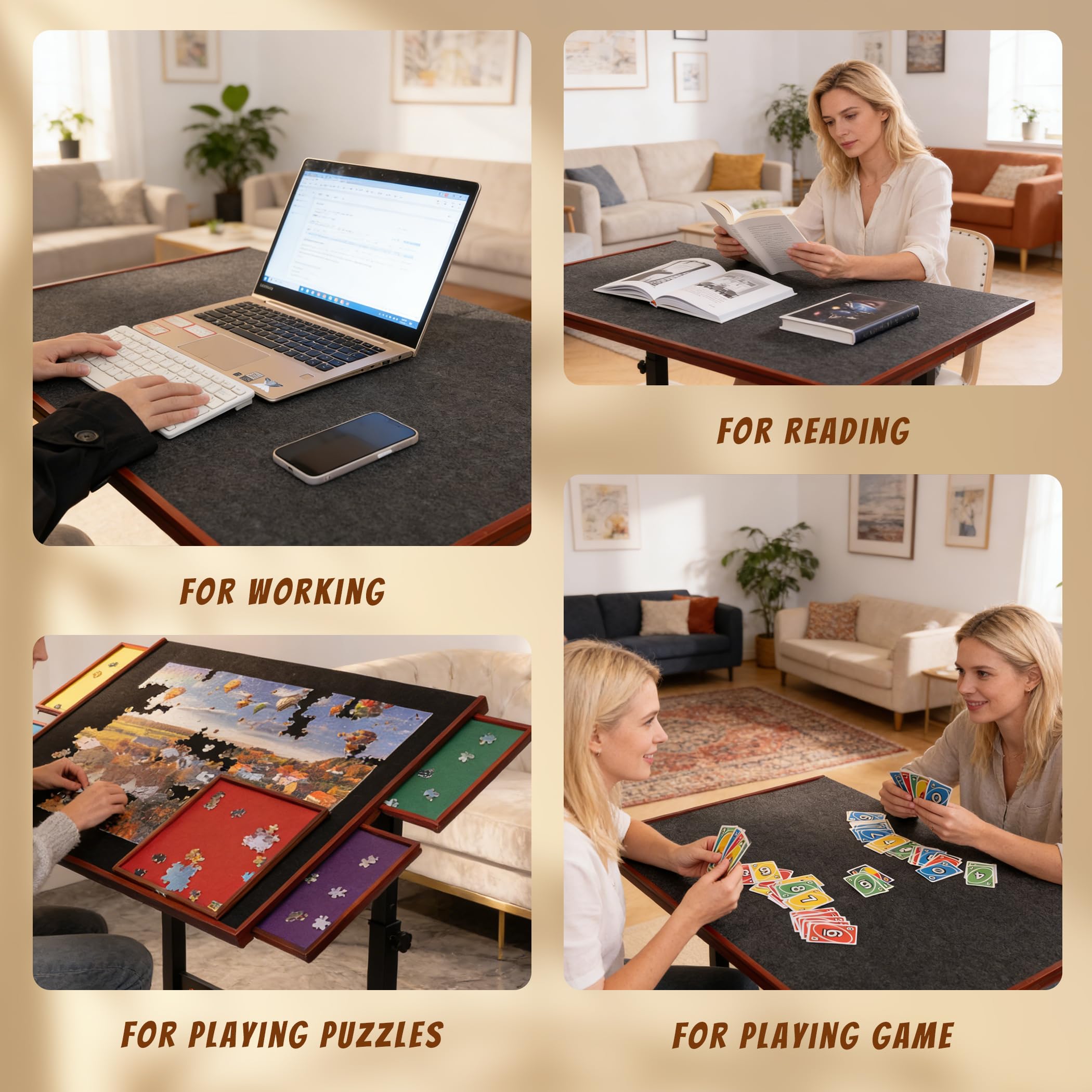 1500 Teile Puzzletisch, Kipptisch/Brett mit Höhenverstellung, 5 farbige Sortierschalen mit staubabweisender Filzabdeckung, geschlossen mit 4 Rollen, 1500 Teile
