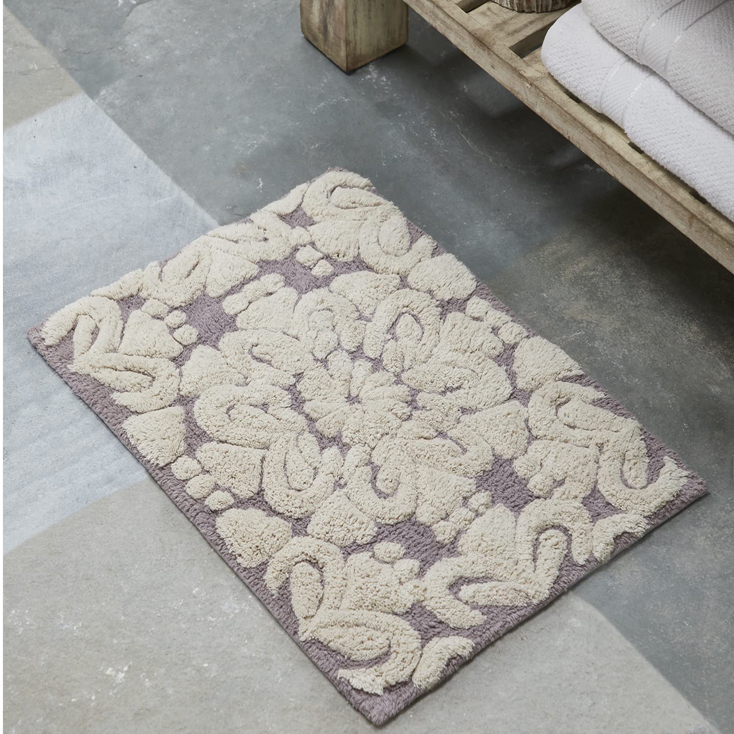 Better Trends Medallion Collection is a Tufted Bath Mat Rug 100% Cotton in Vibrant Colors, 24" x 40", Gray & Natural
