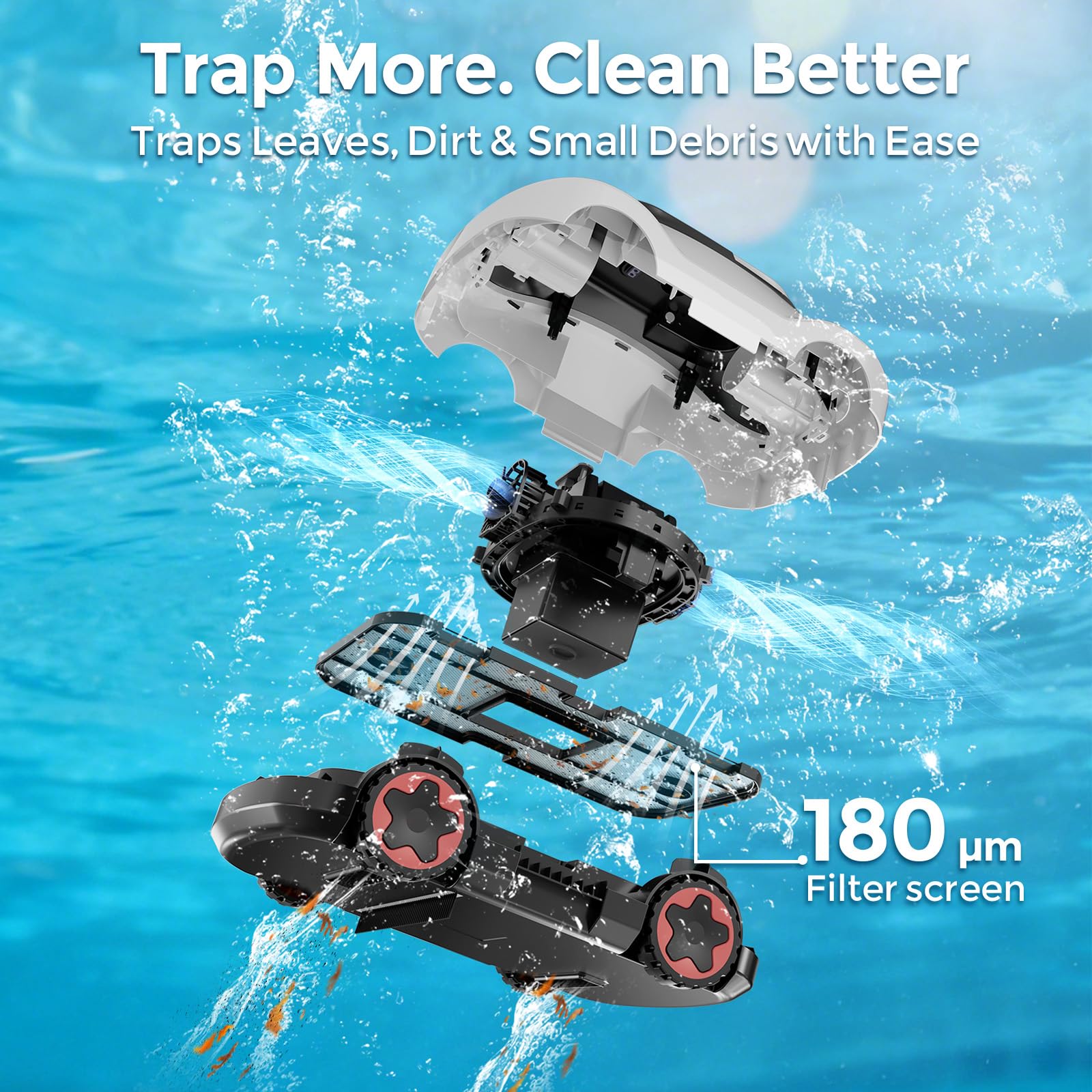 OUCAXIA C5 Cordless Robotic Pool Cleaner with 180-Min Runtime, 2.7L Large Filter Basket & Self Parking, Pool Vacuum for Above-Ground Flat Pools up to 2200 Sq.Ft (Whiteblack) — view 4