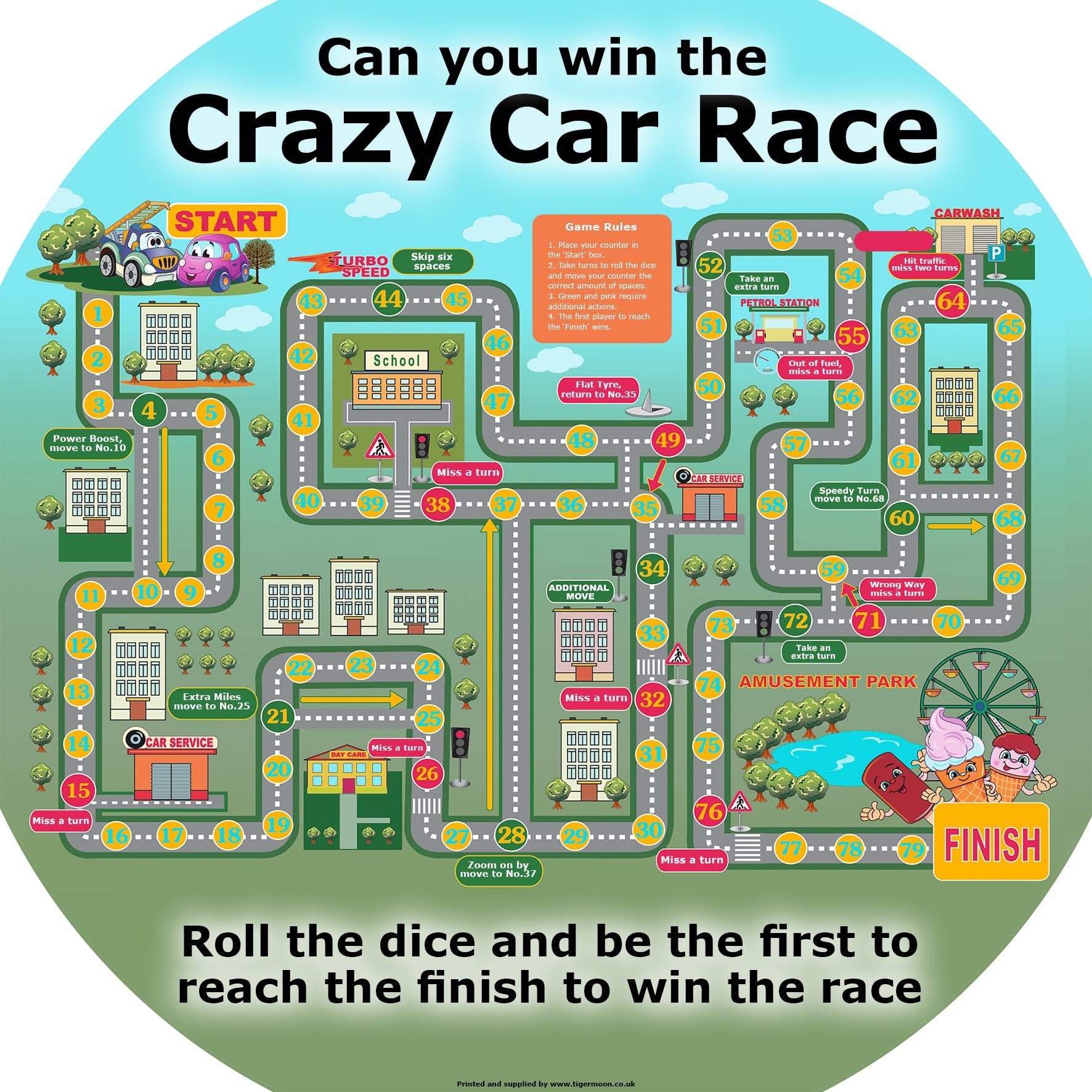 Crazy Car Race Vinyl Tuff Tray Insert - 60 x 60 cm - For Mini Tuff Spot Tuff Tray