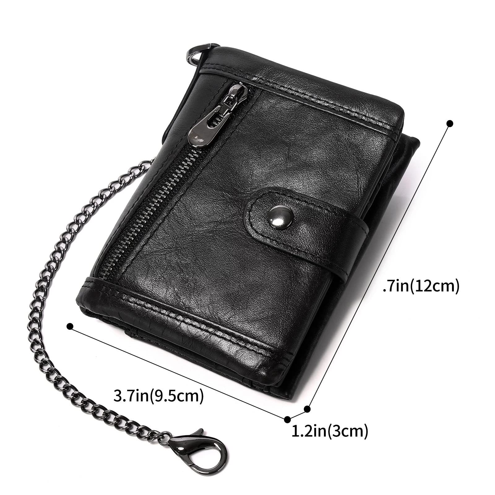 Męski portfel z łańcuszkiem męski portfel ze skóry z łańcuszkiem antykradzieżowym skórzany RFID podwójny składany portfel, kawa, 12x9.5cm, Klasyczny