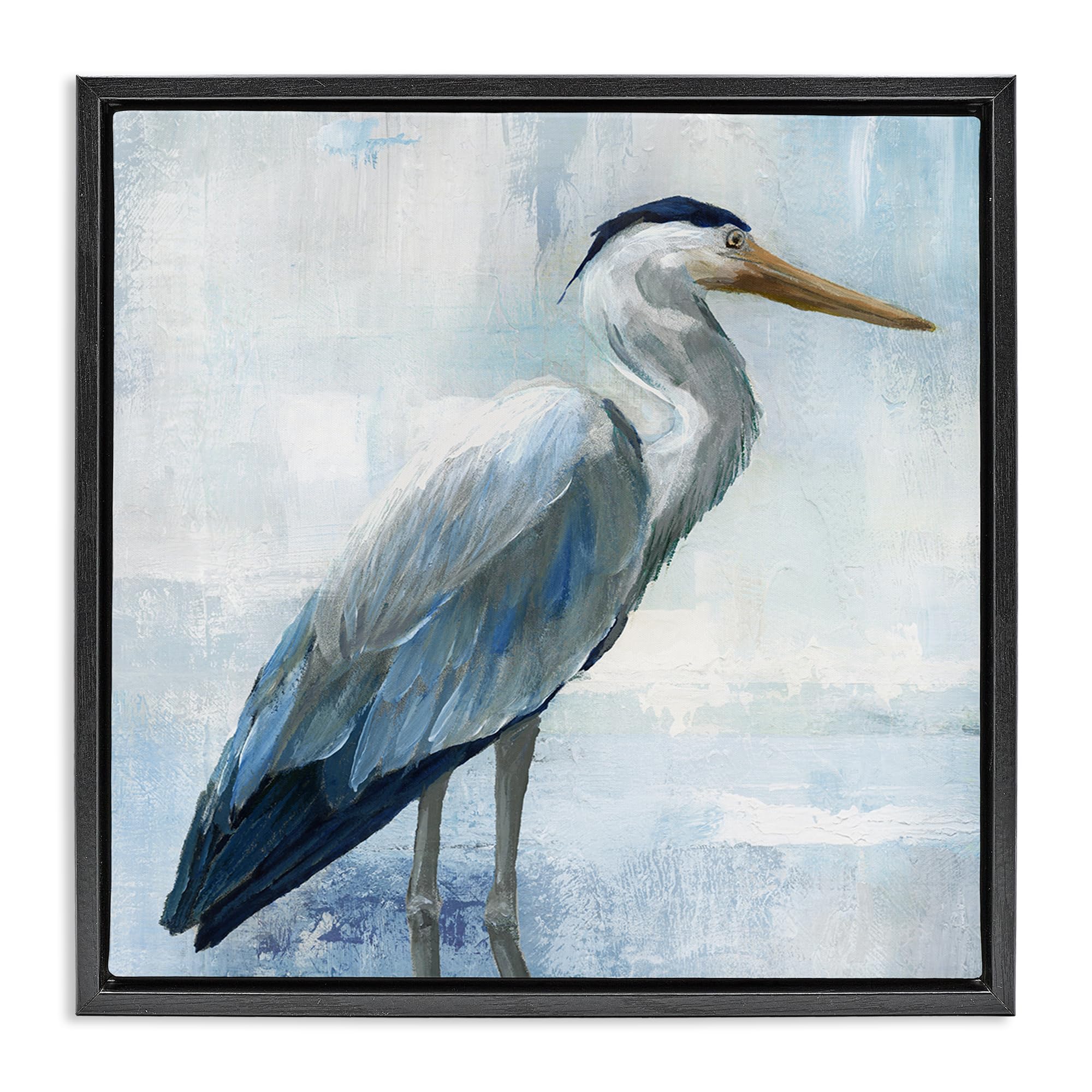 Stupell Industries Jet Black (Matte) 'Serene Blue Heron In Aqua'| Floating Frame Canvas Art