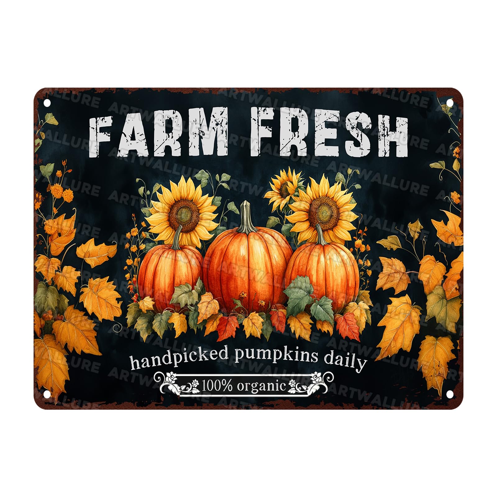 Rustic Autumn Metal Tin Sign Vintage Farm Fresh Pumpkin Retro Wall Decor Fall Harvest Thanksgiving Home Decor 12x16inch