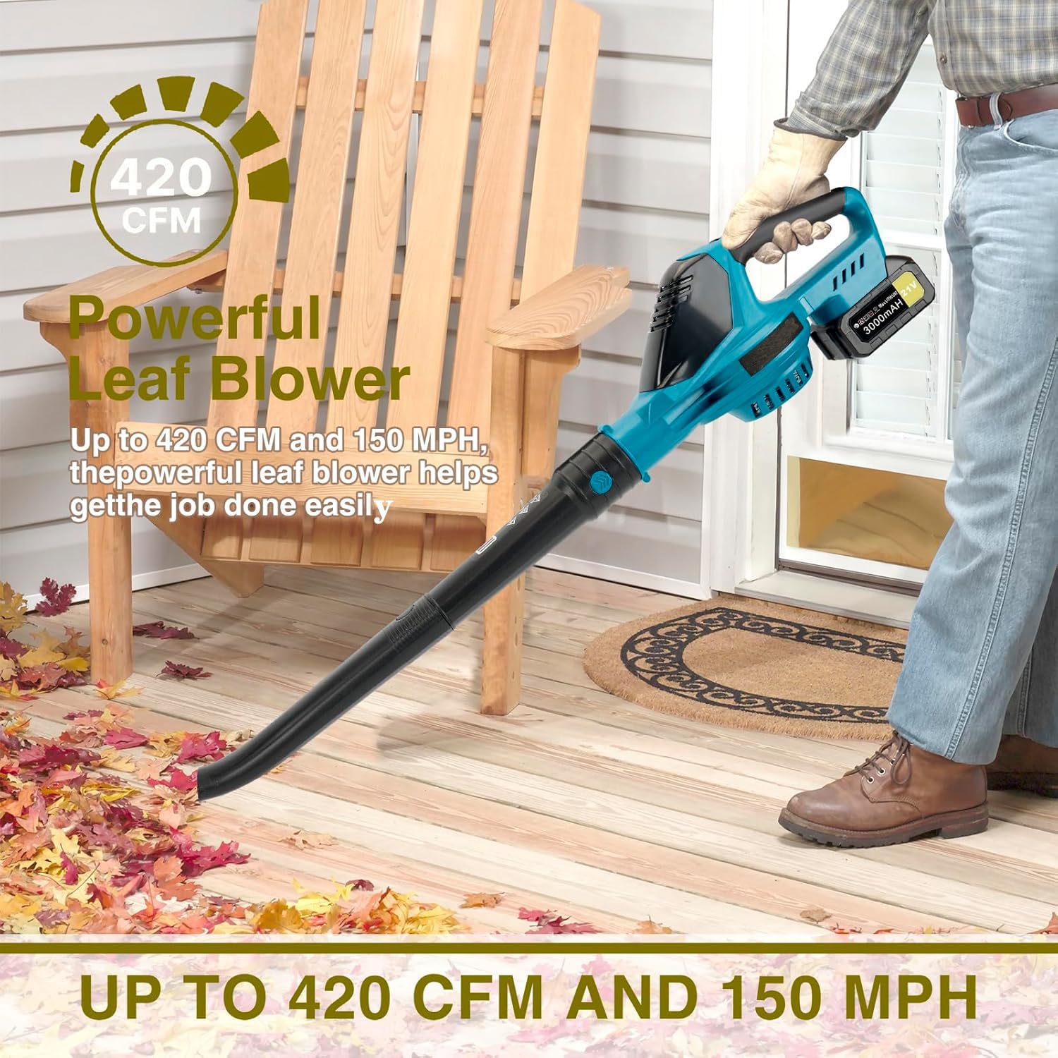 Soplador de Hojas 61m/s, Flujo de Aire de 2,8 m³/min Aspirador eléctrico | Construcción Presurizada, 5 velocidades, para Jardinería, Cuidado del Césped, Limpieza de Nieve