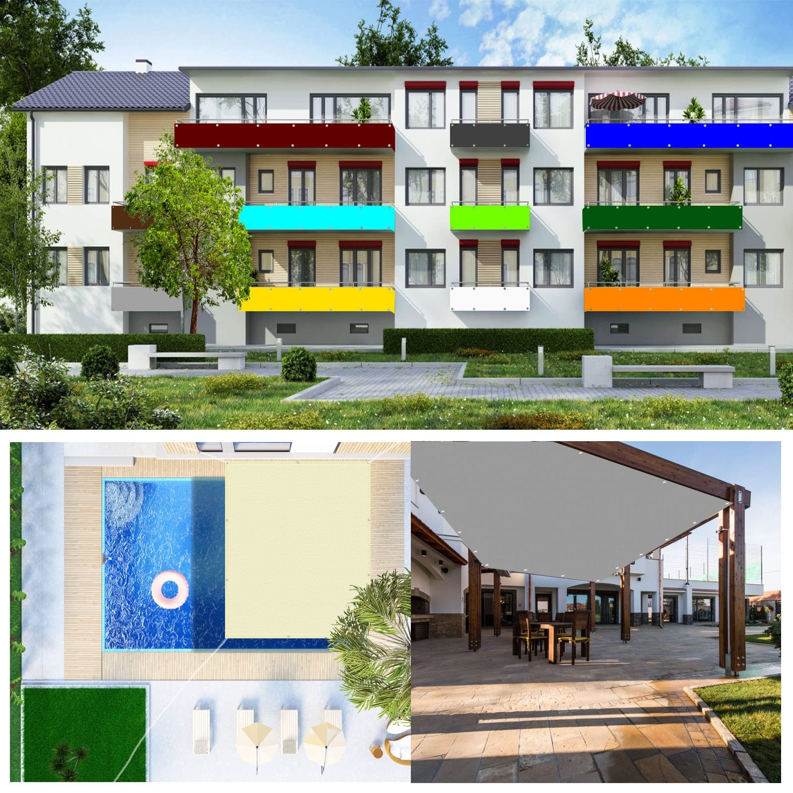 Prostokątne Osłony Przeciwsłoneczne 3.5 x 9 m Baldachim Tarasowy, Tkanina Cieniująca, Siatka Odporna Na Promieniowanie Uv 100% Współczynnik Zacienienia na patio ogród taras kemping, brązowy