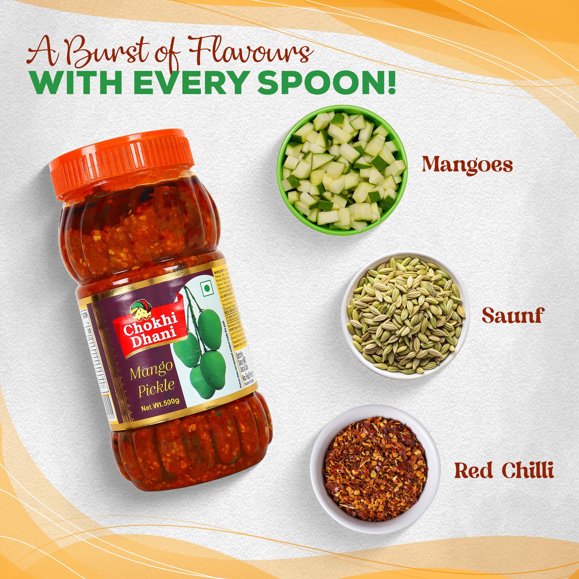 Chokhi Dhani Mango Pickle 500g | Aam Ka Achar | Mustard Oil Based Traditional Indian Pickle | Spicy & Tangy Homemade Style with Authentic Spices 1